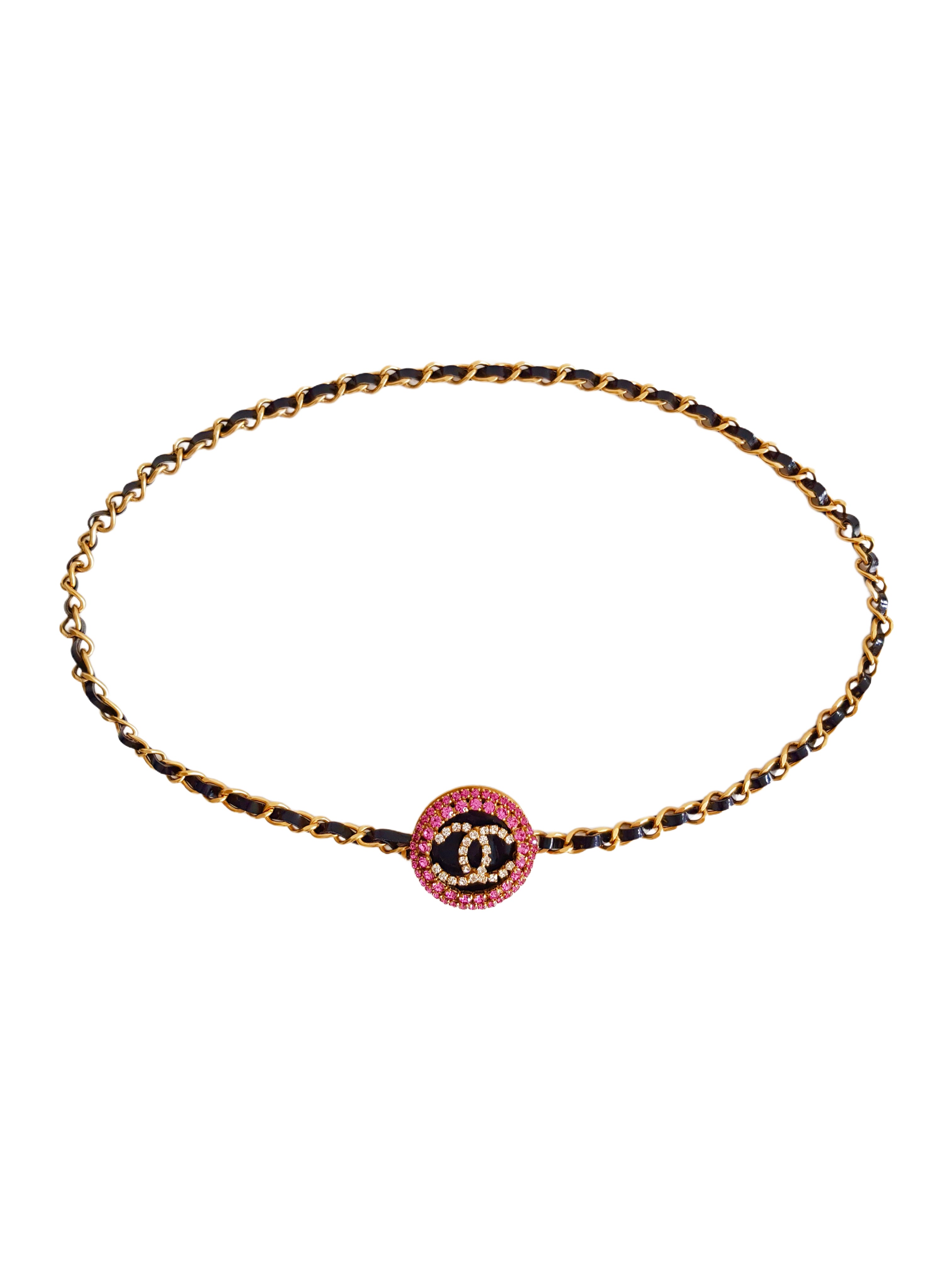 CHANEL SPRING / SUMMER 1995 'BARBIE COLLECTION' PINK RHINESTONE CRYSTAL CHAIN BELT