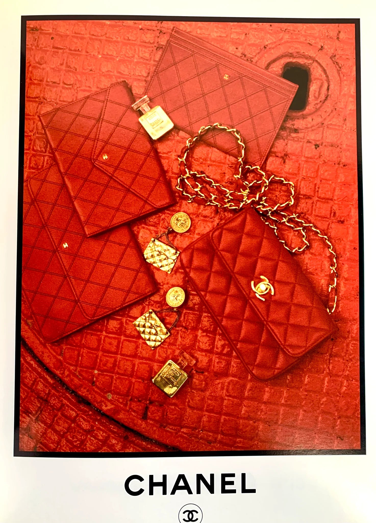CHANEL FALL / WINTER 1987 GOLD PLATED CC LOGO QUILTED TIMELESS CLASSIC FLAP BAG PIN BROOCH