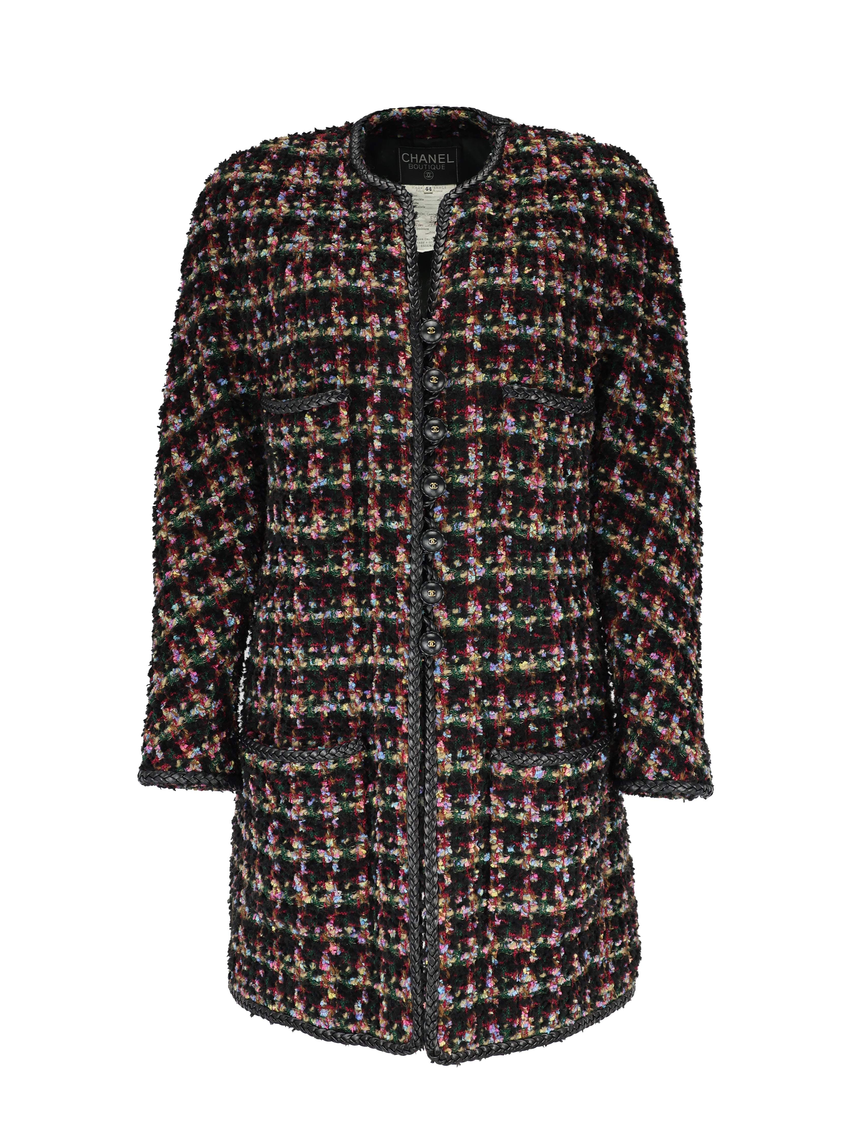 CHANEL FALL/WINTER 1992 HEAVY MULTICOLOUR TWEED LONG SLEEVE COAT