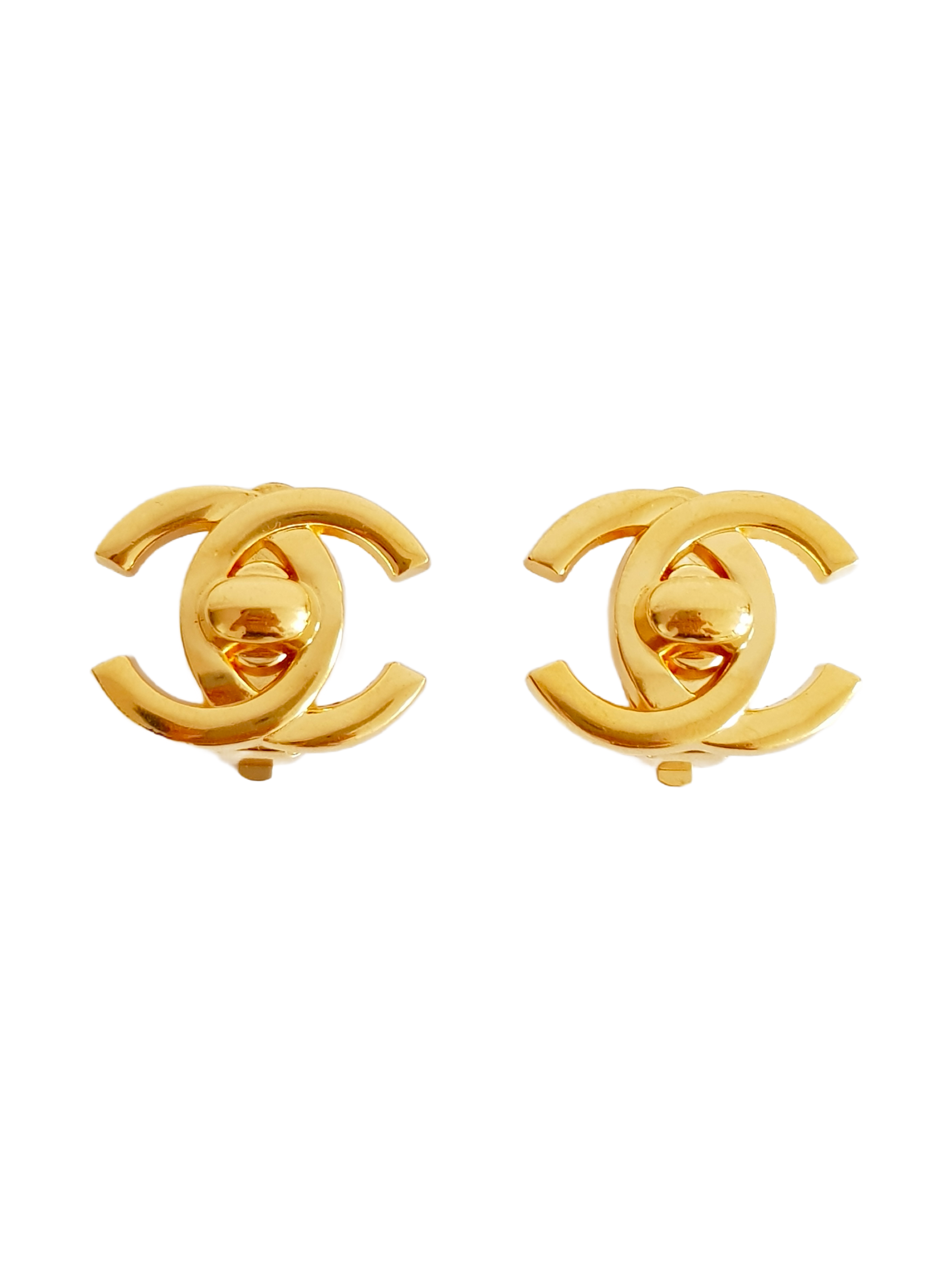 CHANEL FALL / WINTER 1995 (95A) GOLD PLATED CC LOGO TURNLOCK CLIP-ON EARRINGS