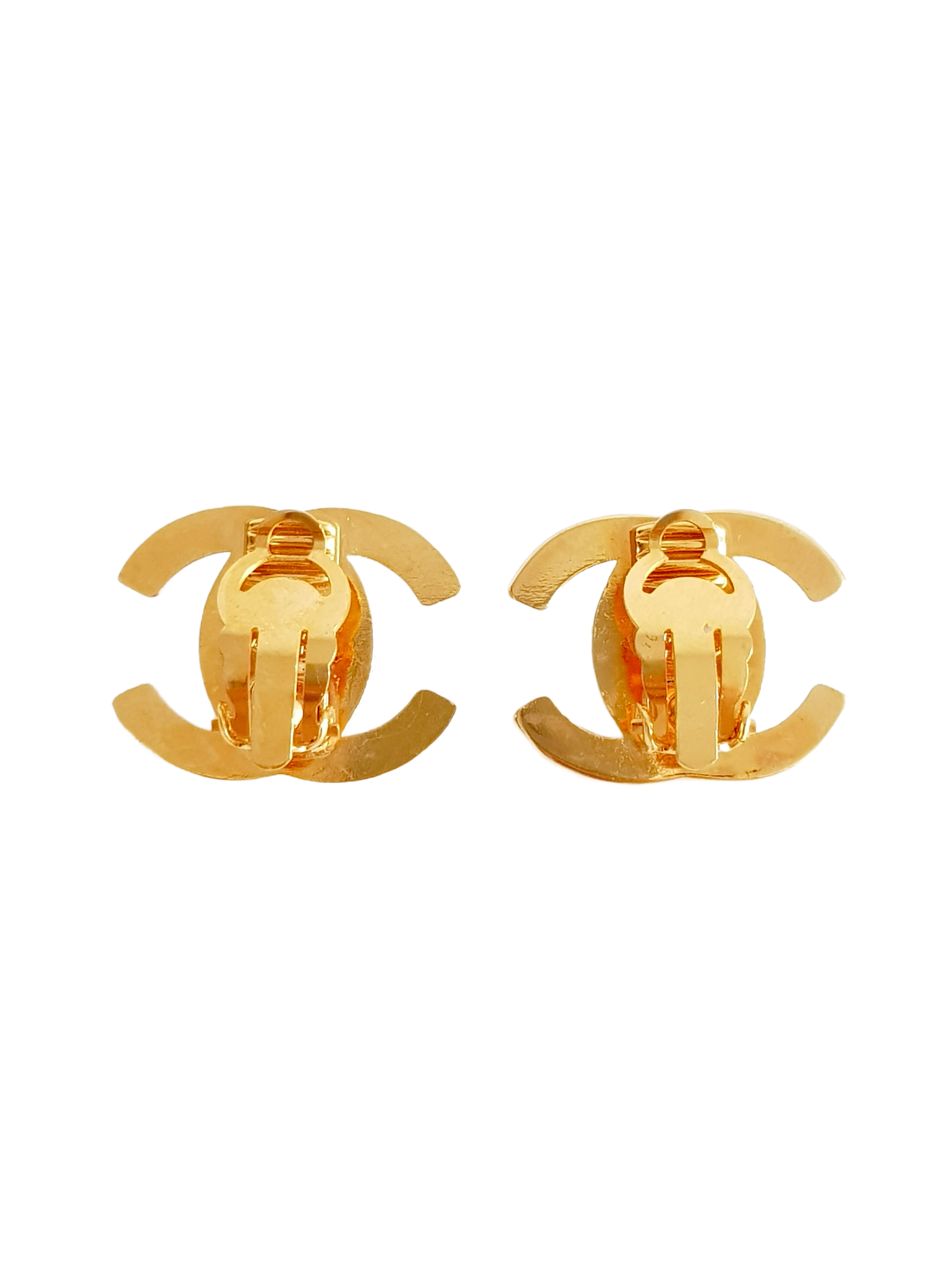 CHANEL FALL / WINTER 1996 (96A) GOLD PLATED RHINESTONE CRYSTAL EXCRUSTED CC LOGO TURNLOCK CLIP-ON EARRINGS