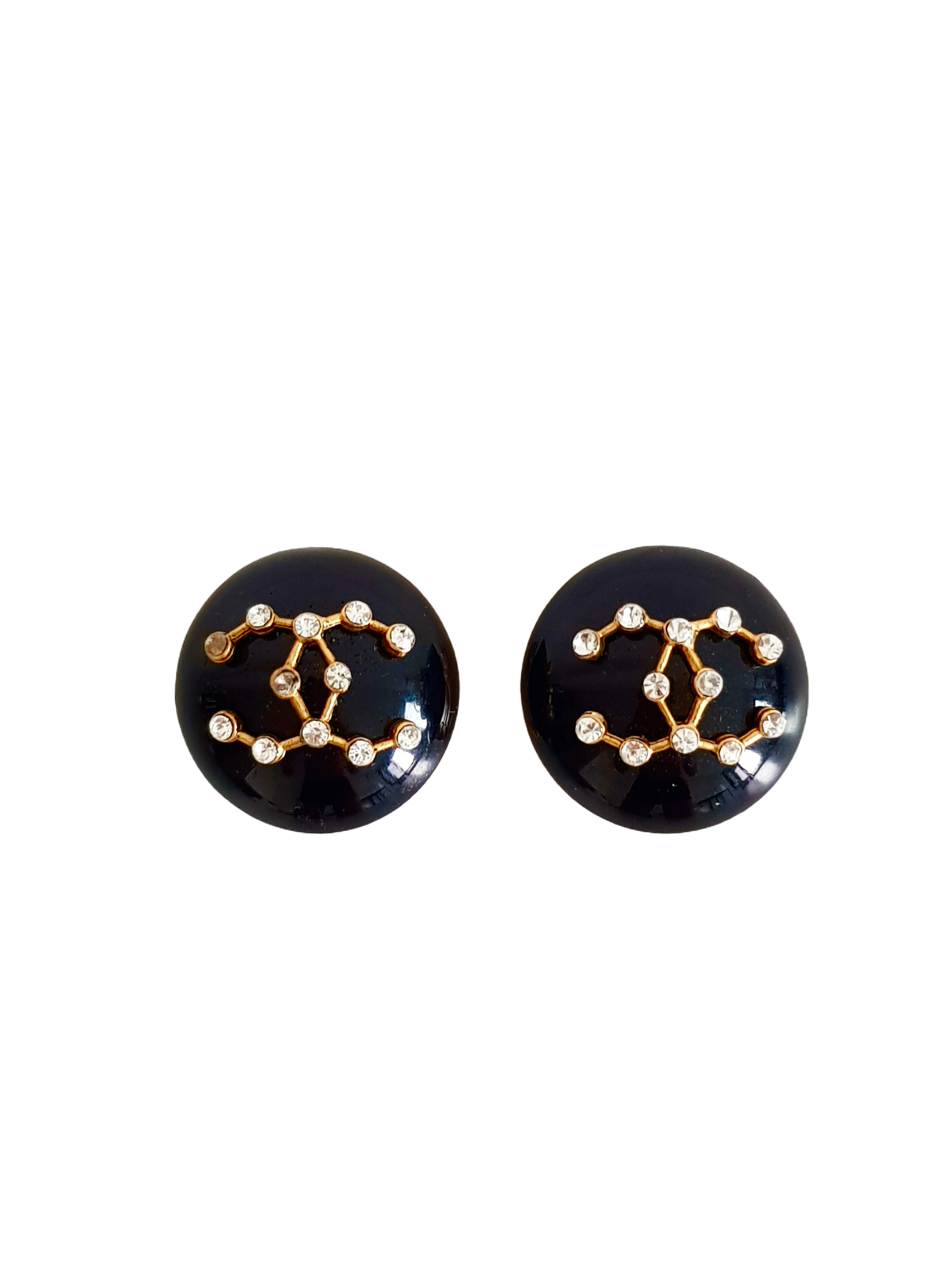 CHANEL FALL / WINTER 1995 (95A) GOLD PLATED RHINESTONE CRYSTAL EXCRUSTED CC LOGO CONSTELLATION CLIP-ON EARRINGS