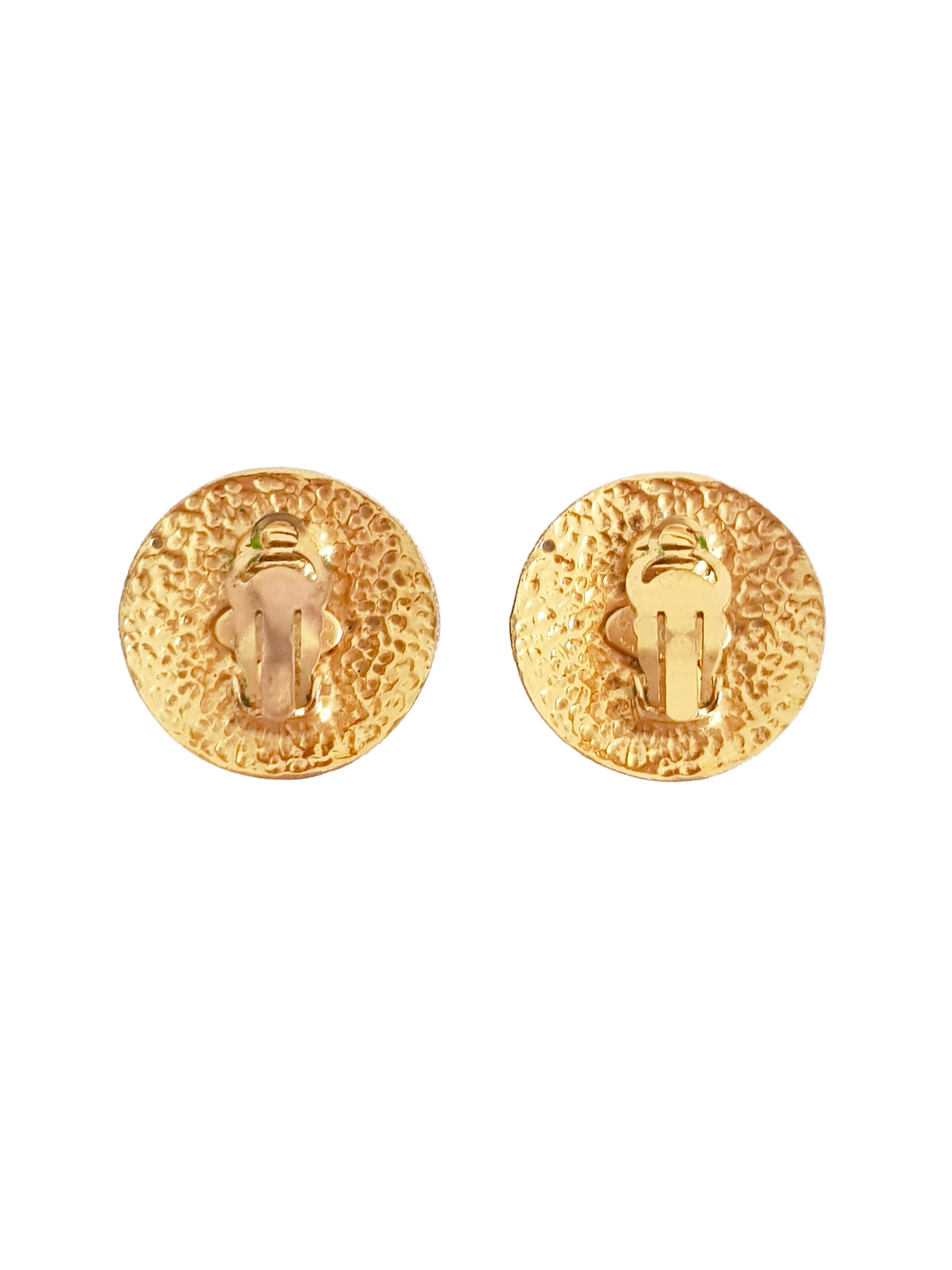 CHANEL SPRING / SUMMER 1994 (94P) GOLD PLATED QUILTED CC LOGO ROUND CLIP-ON EARRINGS