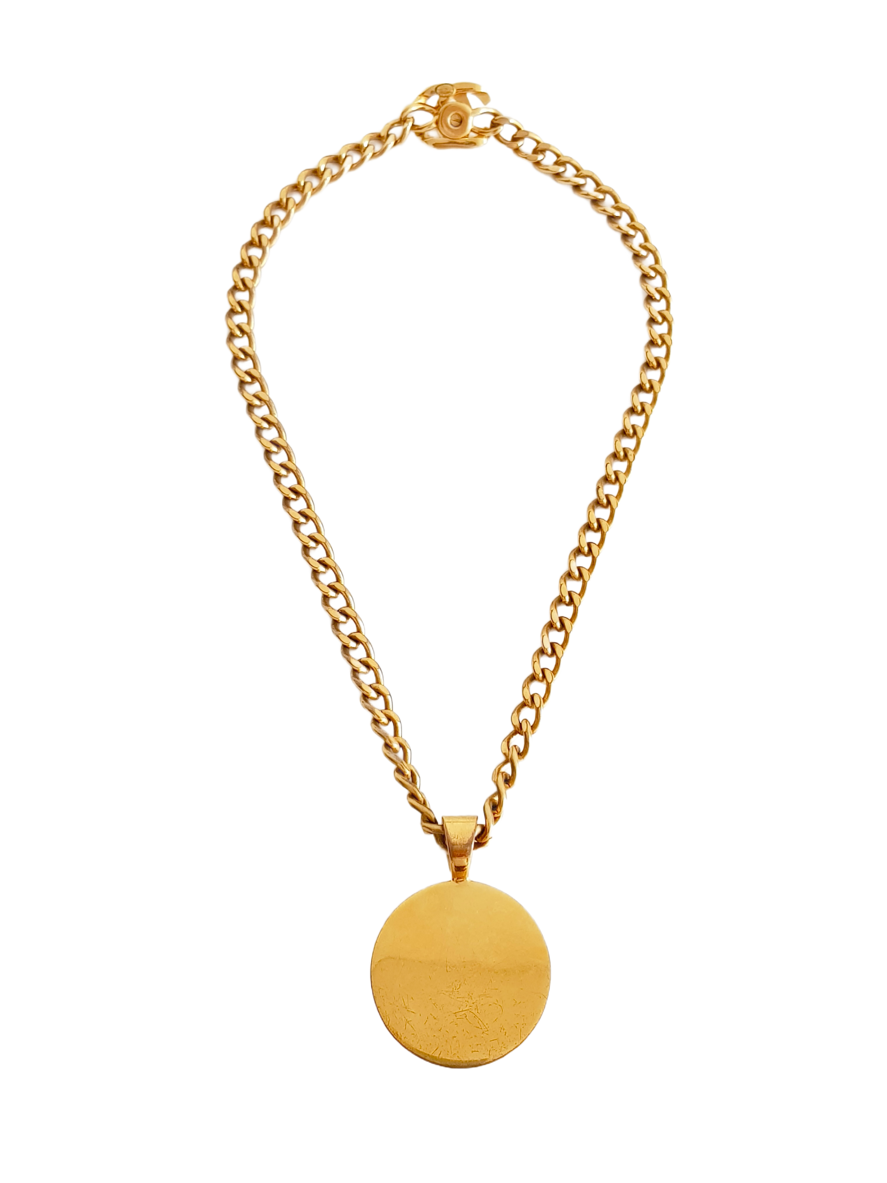 CHANEL FALL / WINTER 1996  (96A) GOLD PLATED CC LOGO TURNLOCK MEDALLION CHAIN LINK LONG NECKLACE