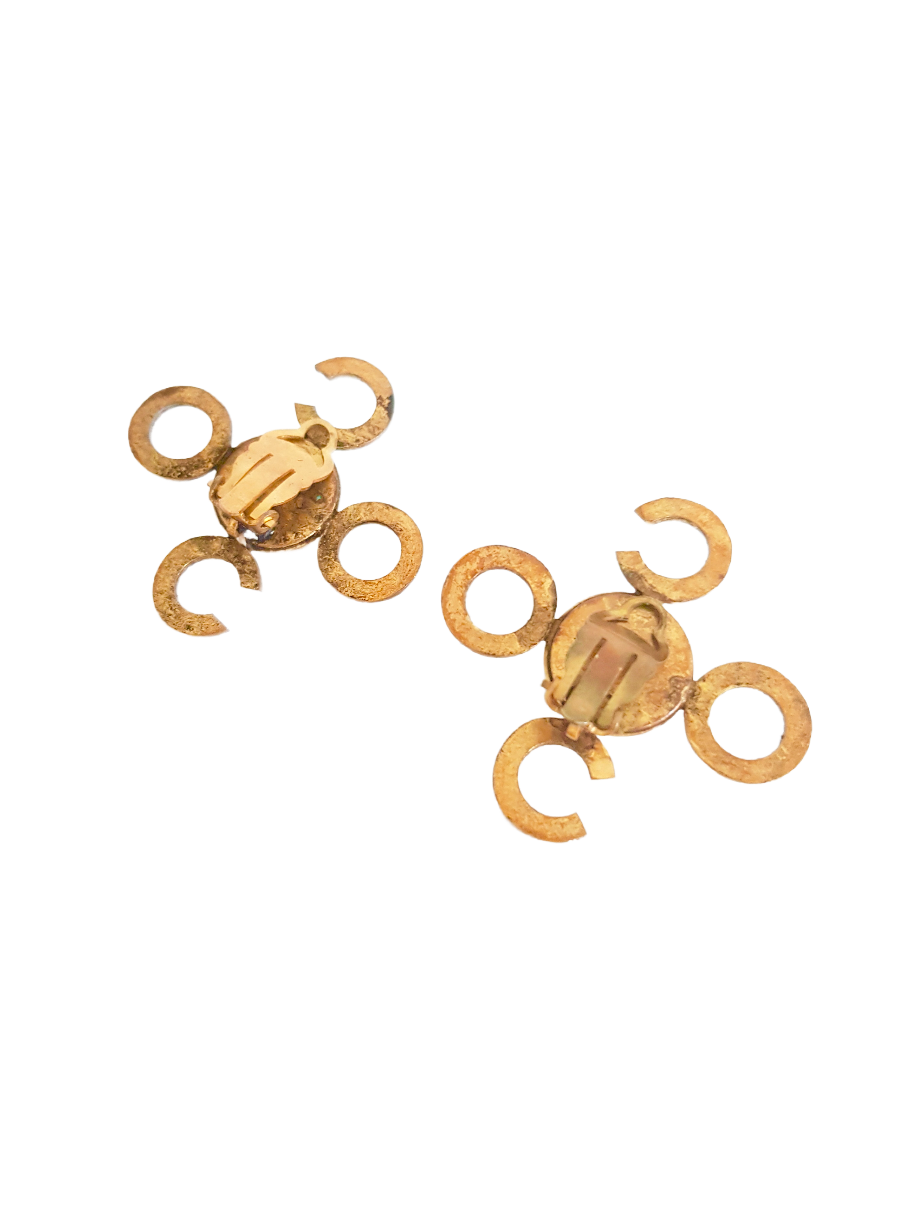 CHANEL 1980'S GOLD PLATED PEARL CRYSTAL RHINESTONE COCO HAUTE COUTURE EARRINGS
