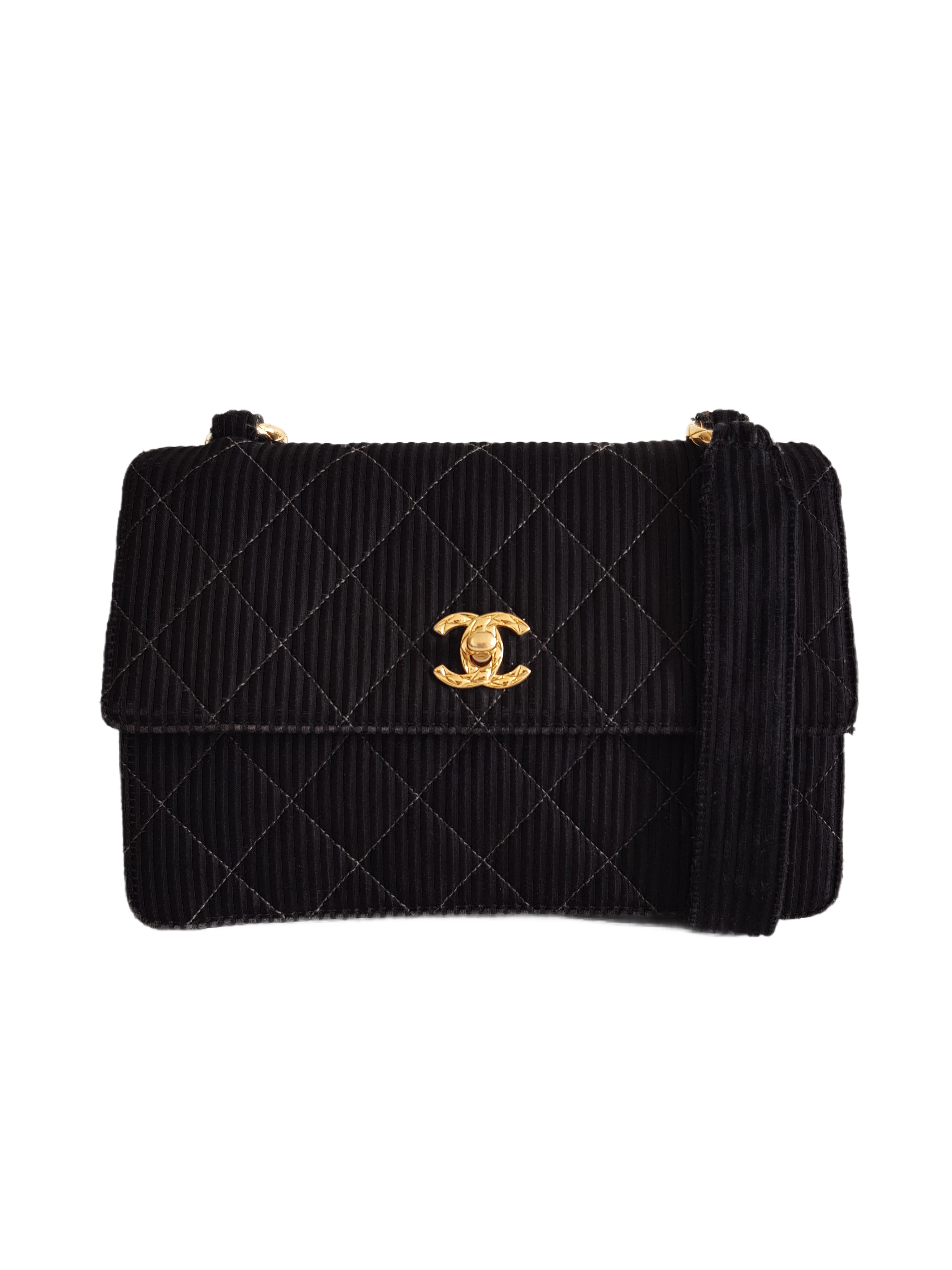 CHANEL 1991 (2 SERIES) BLACK QUILTED CLOTH CC TURNLOCK CROSSBODY BAG