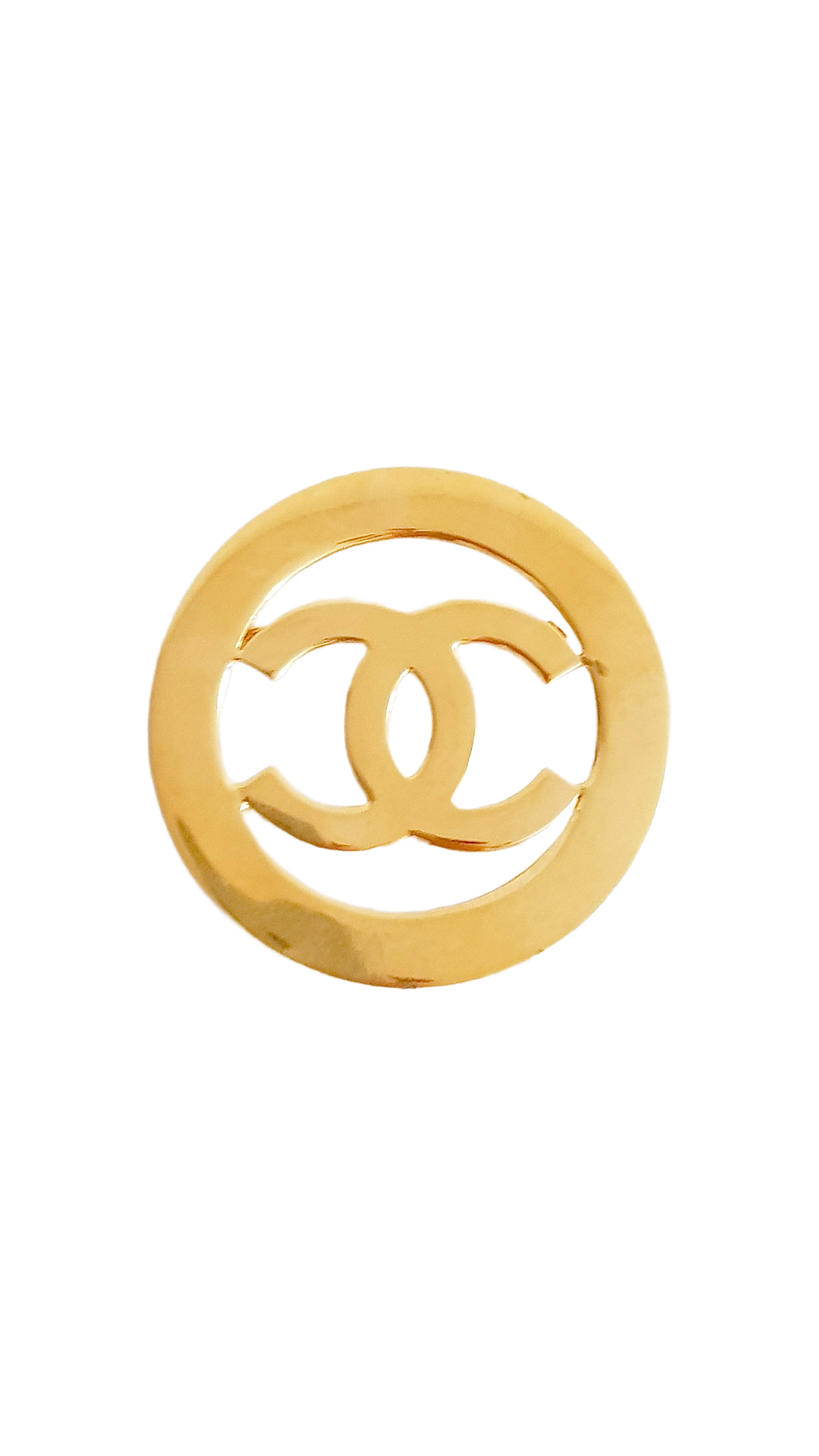 CHANEL SPRING / SUMMER 1991 (COLLECTION 25) GOLD PLATED CC LOGO ROUND XL BROOCH