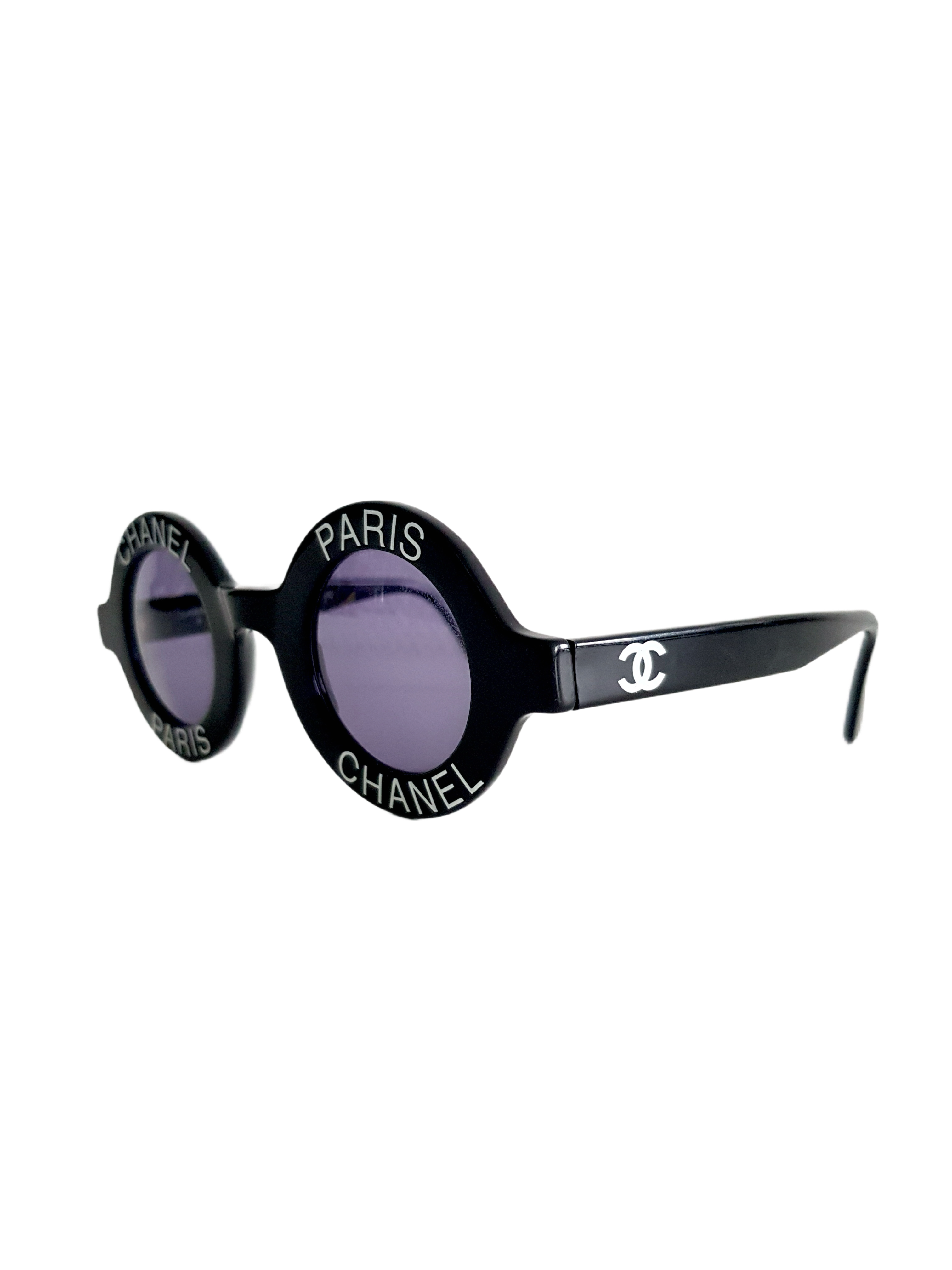 CHANEL SPRING / SUMMER 1993 (01945) BLACK RESIN CHANEL PARIS SPELLOUT LOGO 'PHARRELL' SUNGLASSESS
