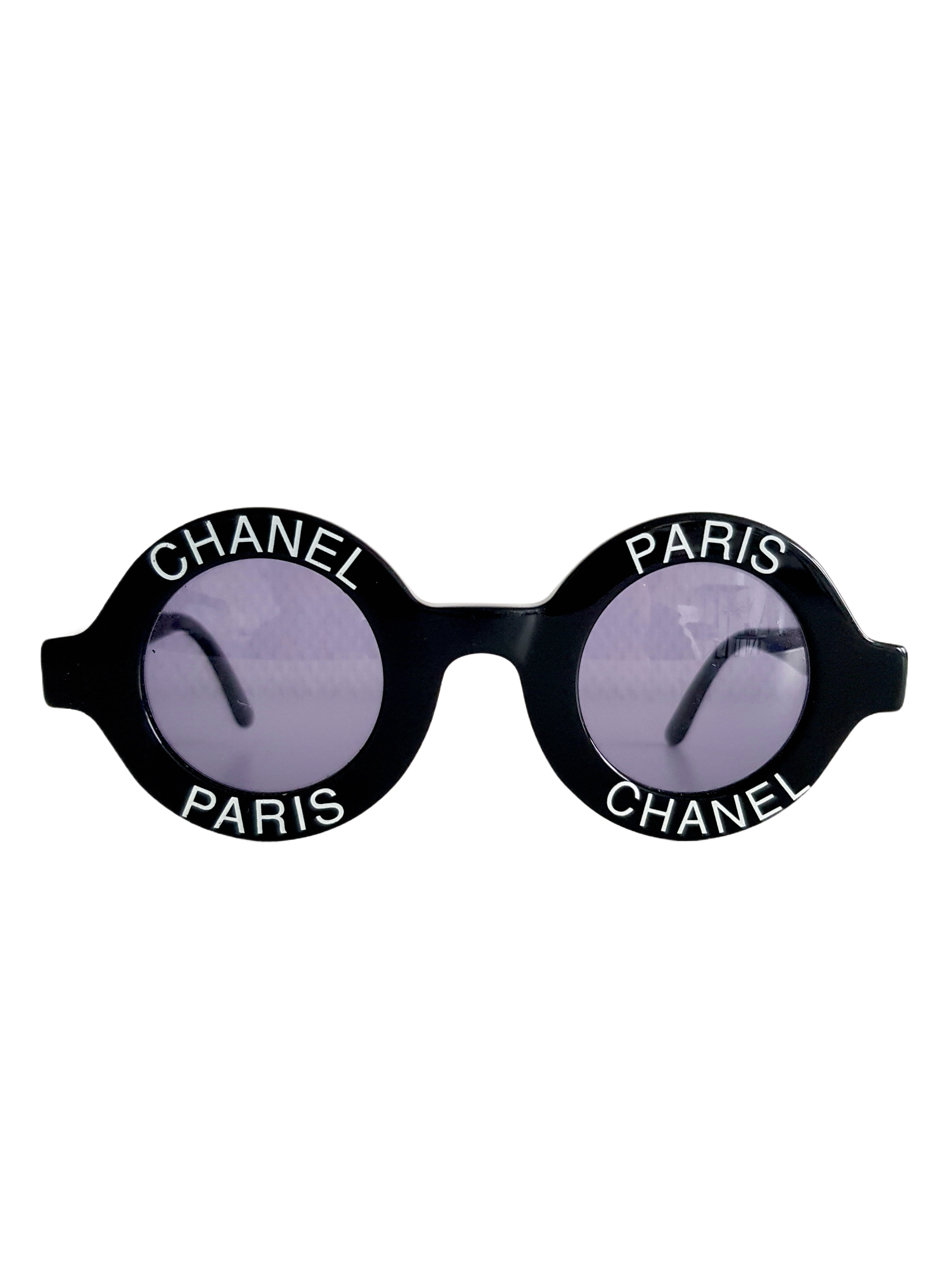 CHANEL SPRING / SUMMER 1993 (01945) BLACK RESIN CHANEL PARIS SPELLOUT LOGO 'PHARRELL' SUNGLASSESS