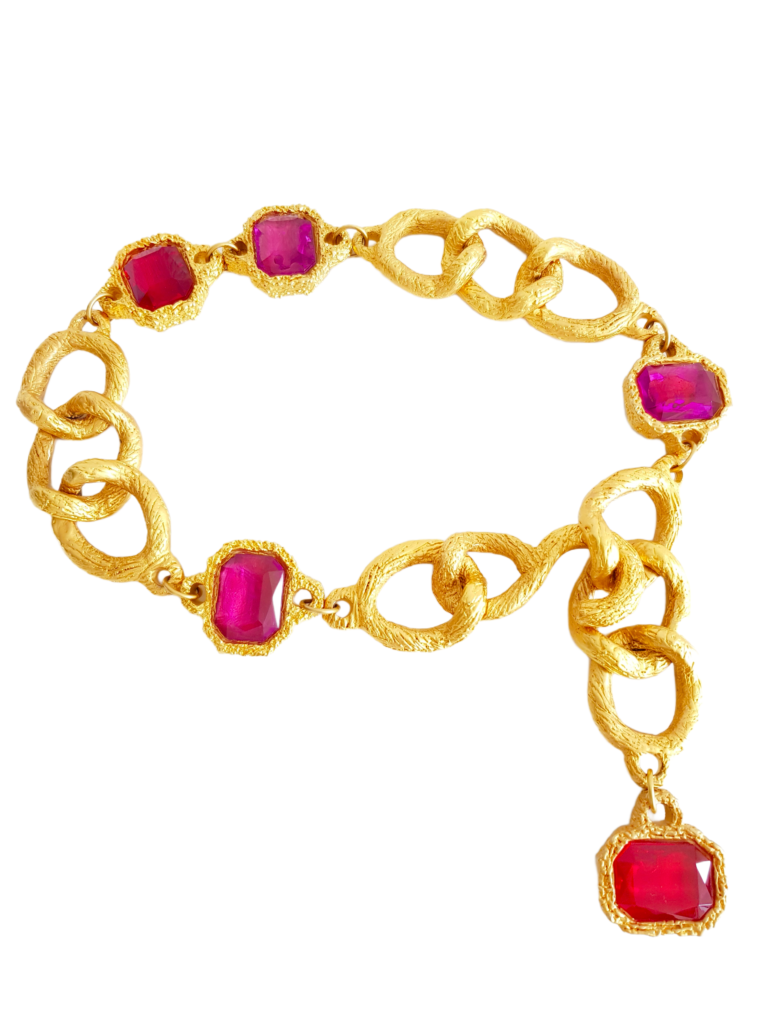 CHANEL FALL / WINTER 1990 (COLLECTION 23) GOLD PLATED PINK RED GEMSTONE CHUNKY CHAIN LINK BELT