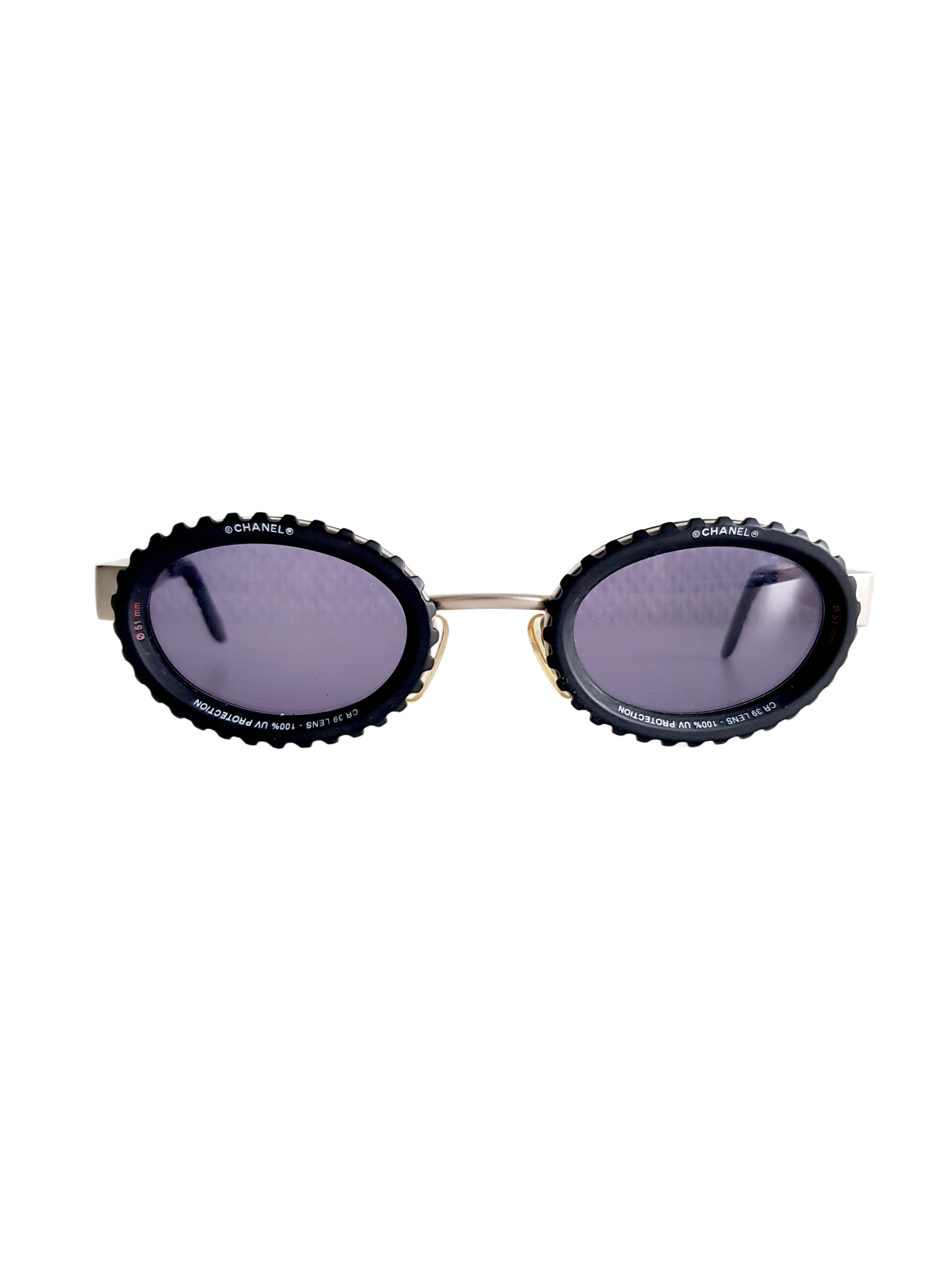 CHANEL SPRING / SUMMER 1998 (10506) SPELLOUT LOGO CAMERA LENS SUNGLASSES