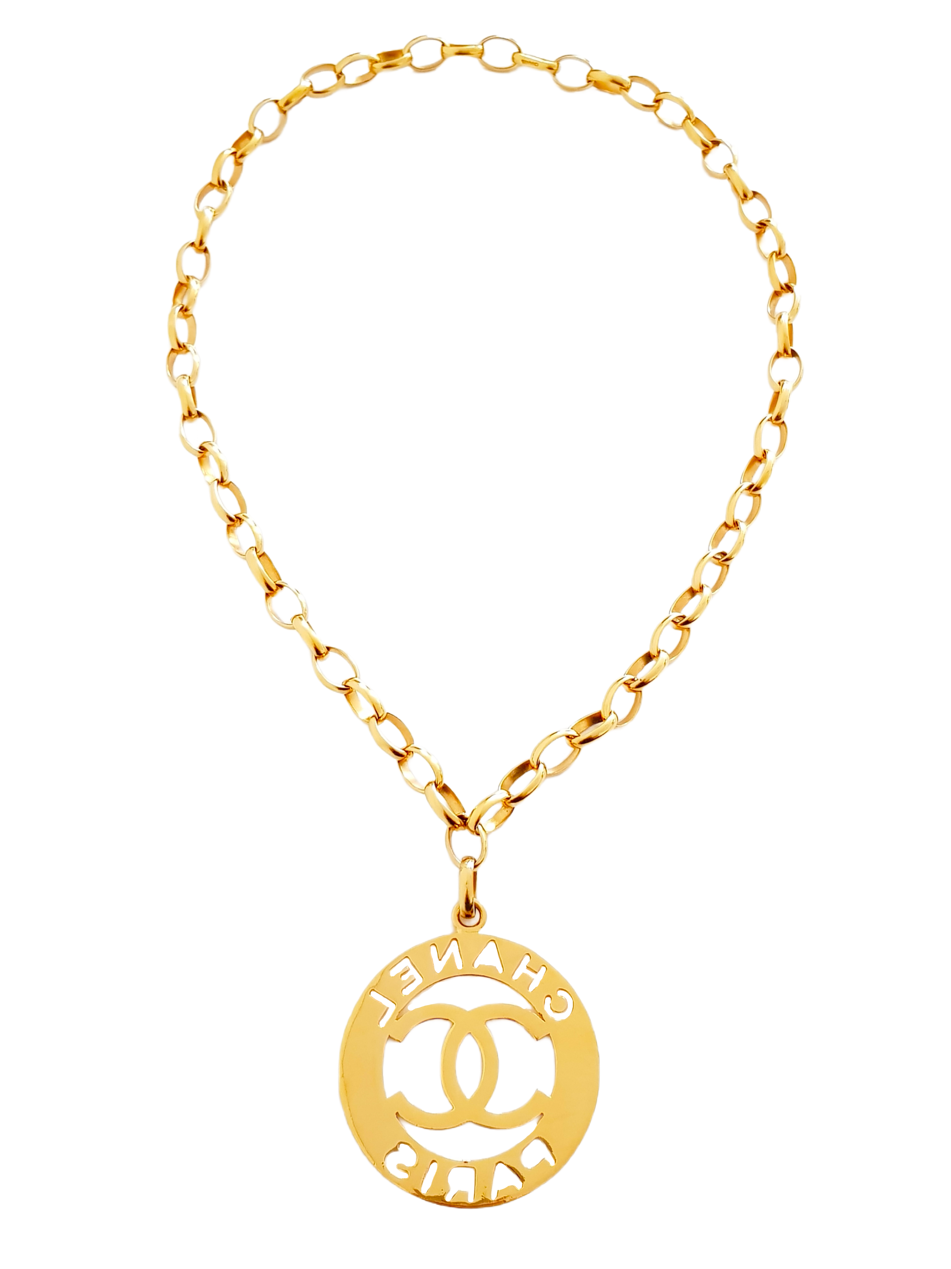 CHANEL SPRING/SUMMER 1988 GOLD PLATED CC CUTOUT LOGO MEDALLION NECKLACE