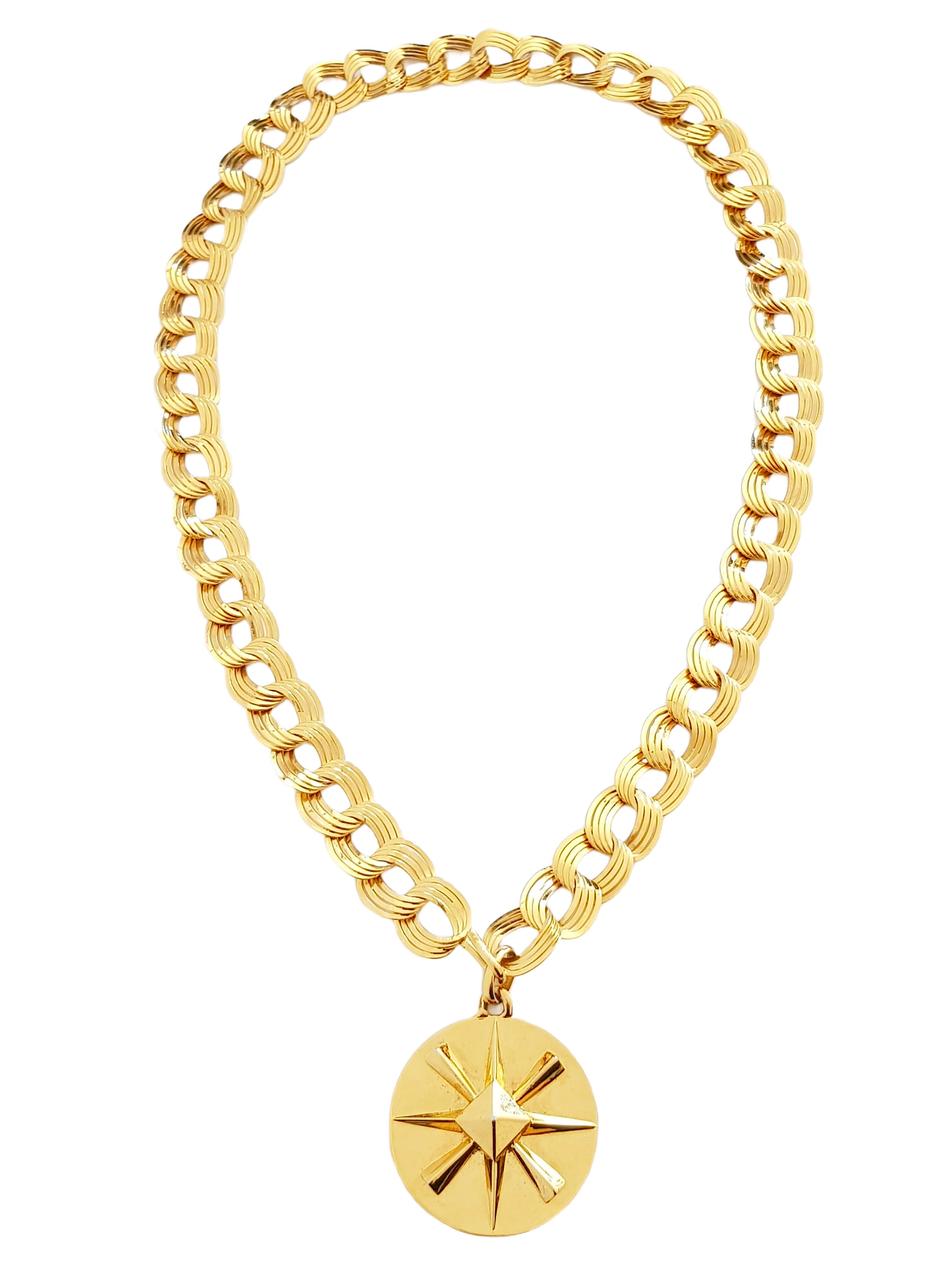 CHANEL FALL / WINTER 1991 (COLLECTION 26) GOLD PLATED CC XXL LOGO MEDALLION NECKLACE