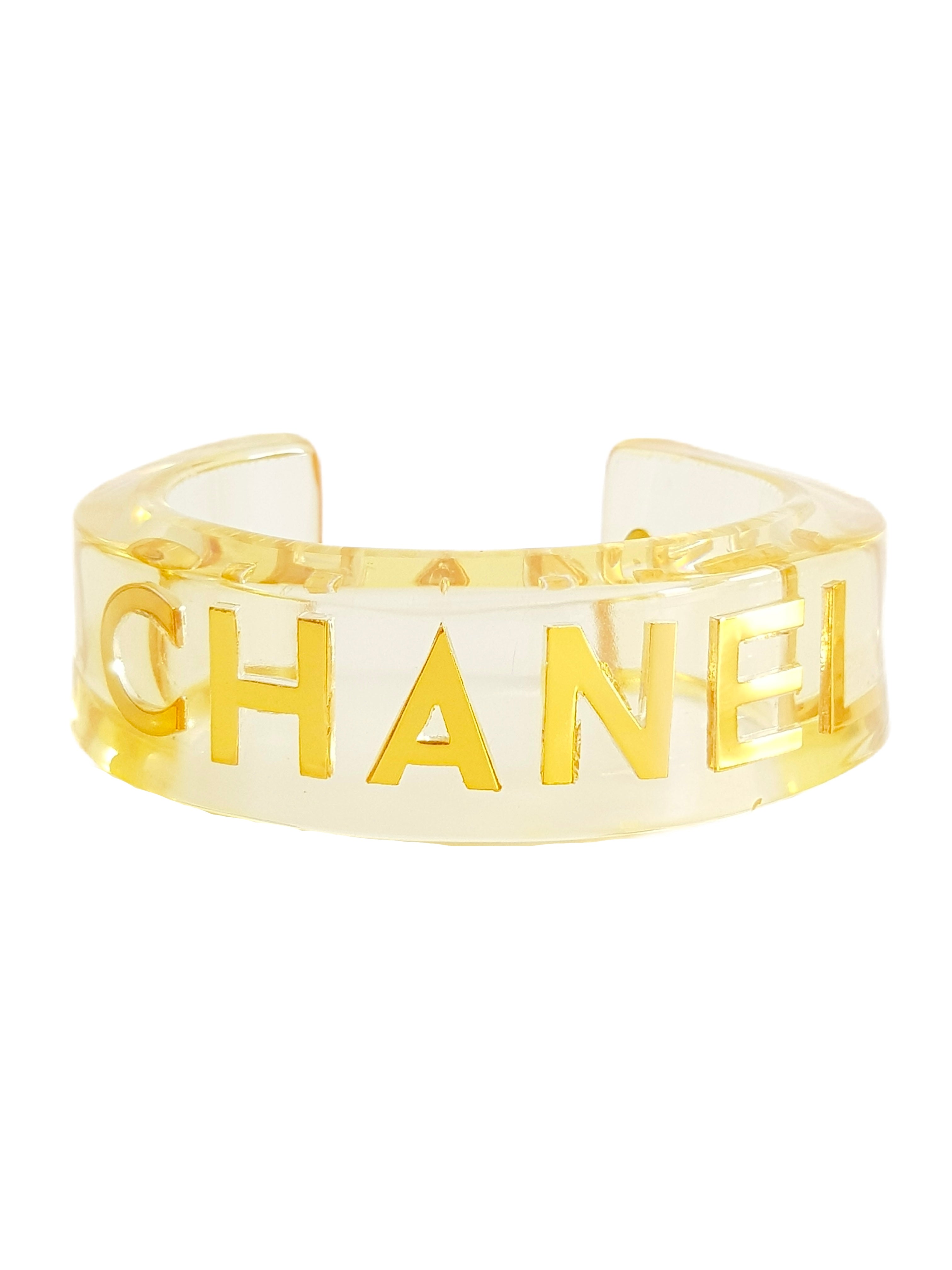 CHANEL FALL / WINTER 1992 (COLLECTION 29) LUCITE SPELLOUT CC LOGO CUFF BRACELET