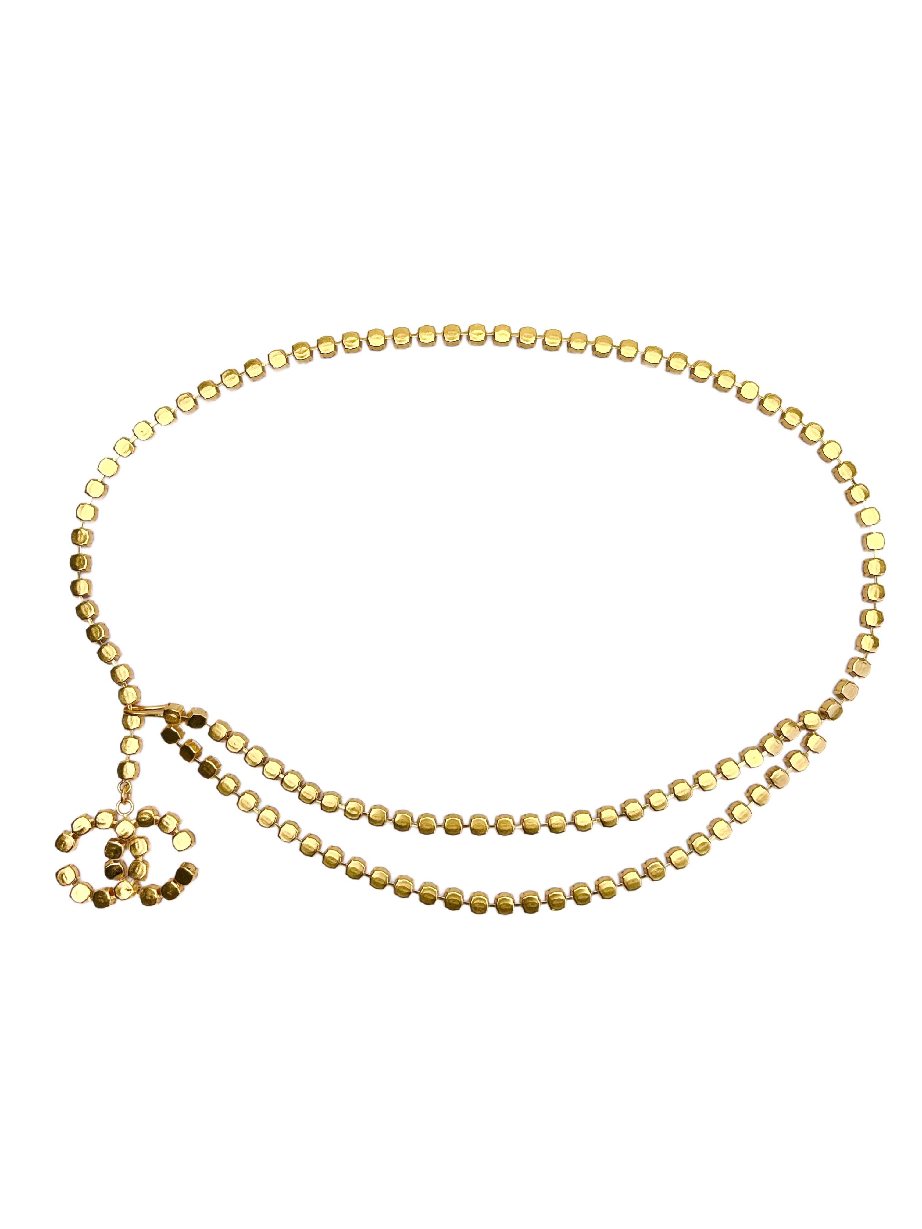 CHANEL SPRING / SUMMER 1995 (95P) 'BARBIE COLLECTION' SILVER RHINESTONE CC LOGO MEDALLION CHAIN BELT