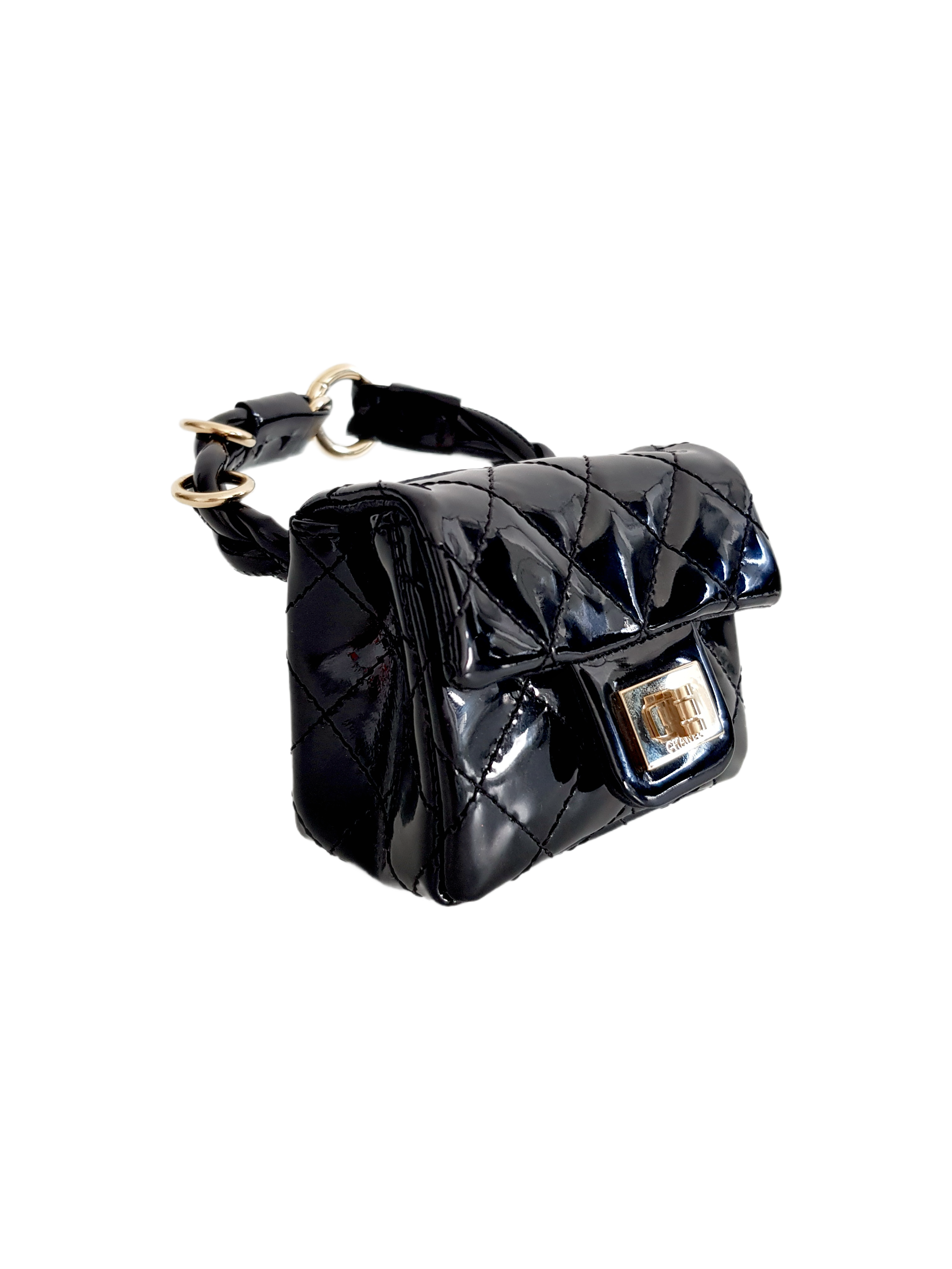 CHANEL SPRING / SUMMER 2008 (12 SERIES) BLACK PATENT LEATHER ANKLE MONITOR BAG