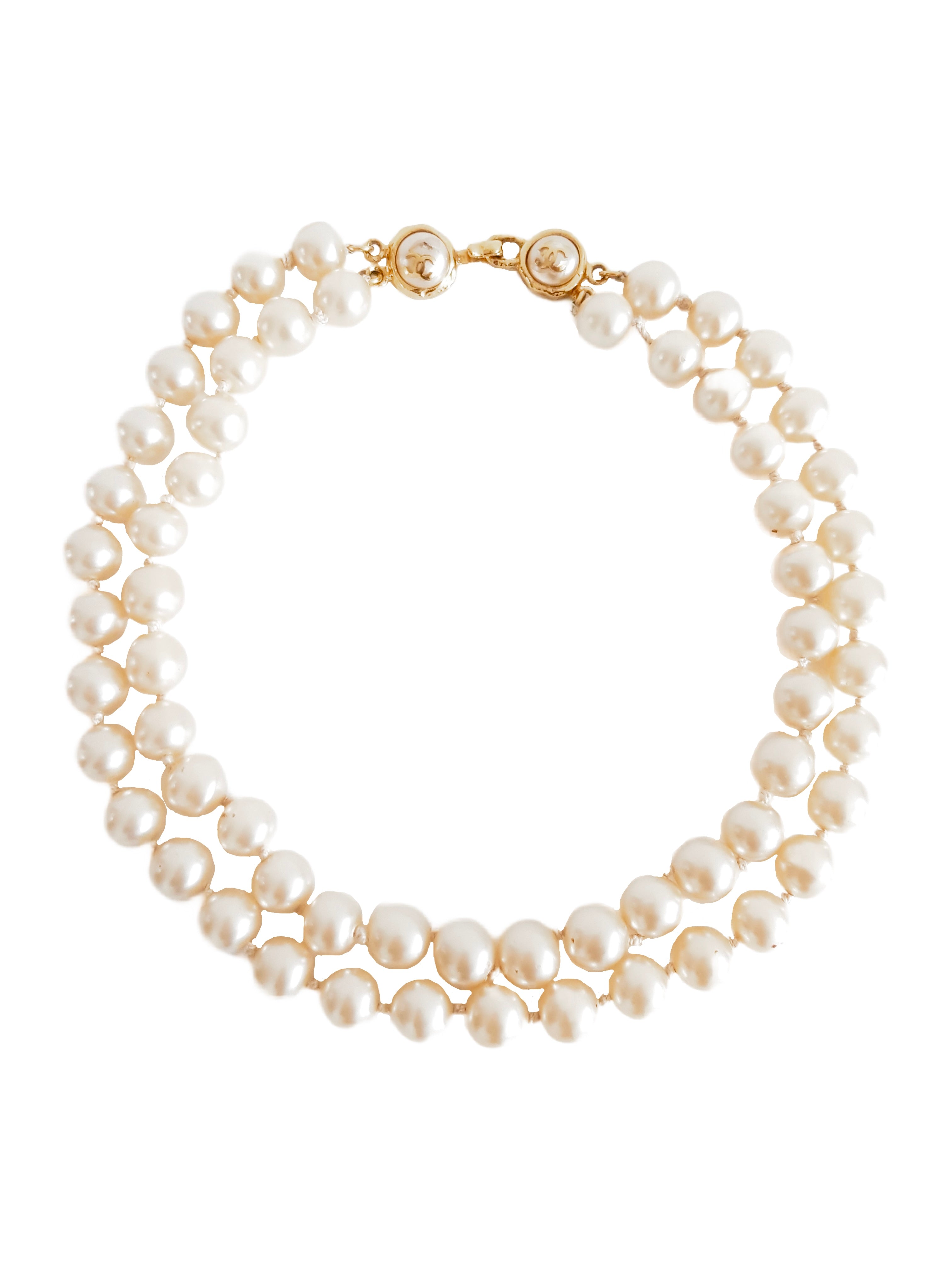 CHANEL FALL / WINTER 1992 (COLLECTION 29) DOUBLE STRAND CC LOGO FAUX PEARL NECKLACE