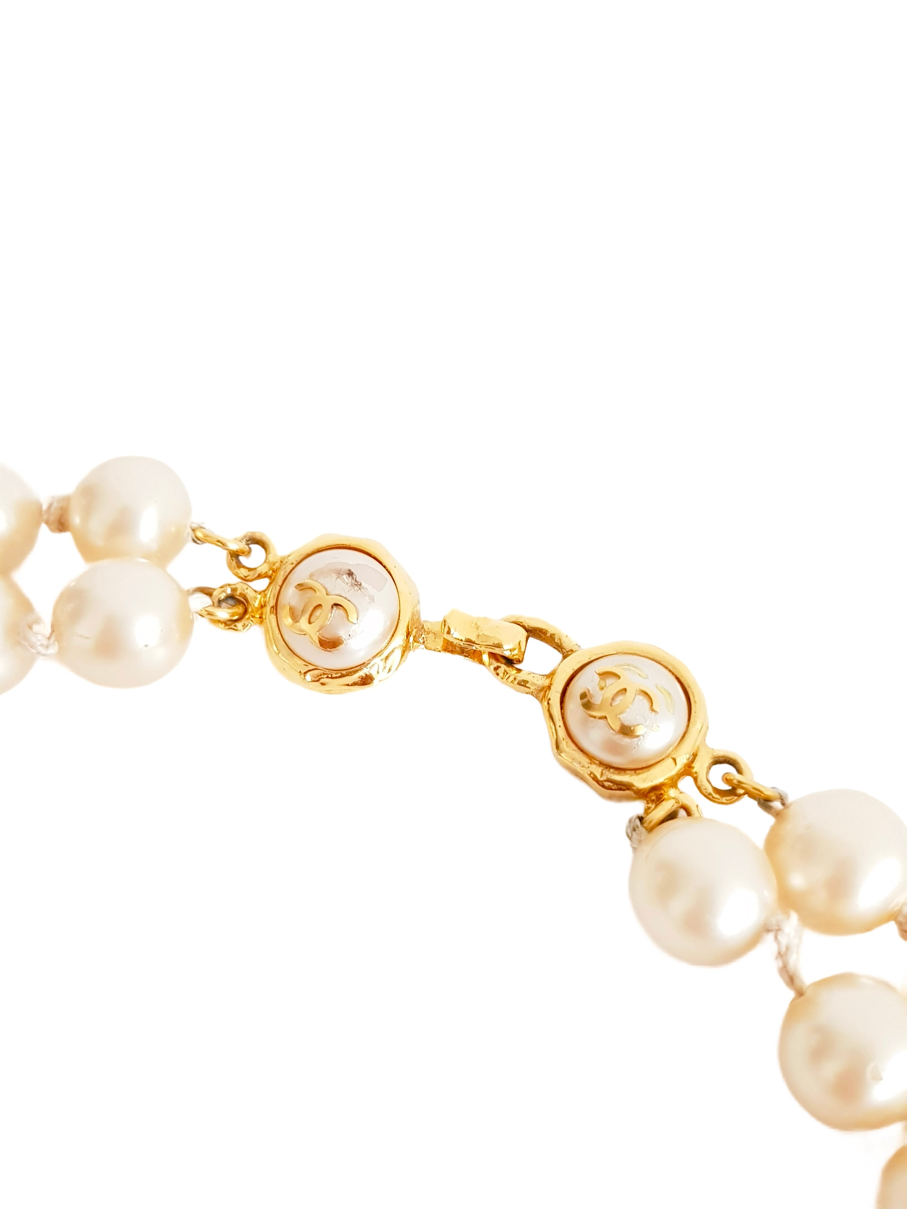 CHANEL FALL / WINTER 1992 (COLLECTION 29) DOUBLE STRAND CC LOGO FAUX PEARL NECKLACE