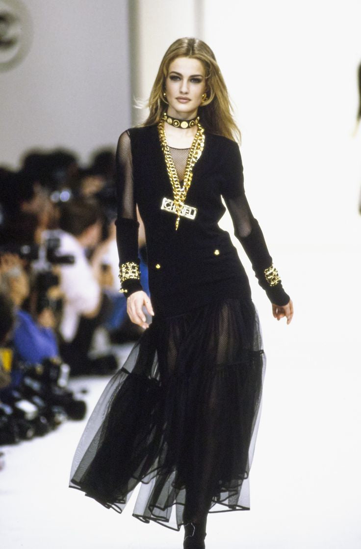 CHANEL FALL/WINTER 1991 (COLLECTION 26) GOLD PLATED BLACK ENAMEL CC LOGO XL CLIP-ON EARRINGS