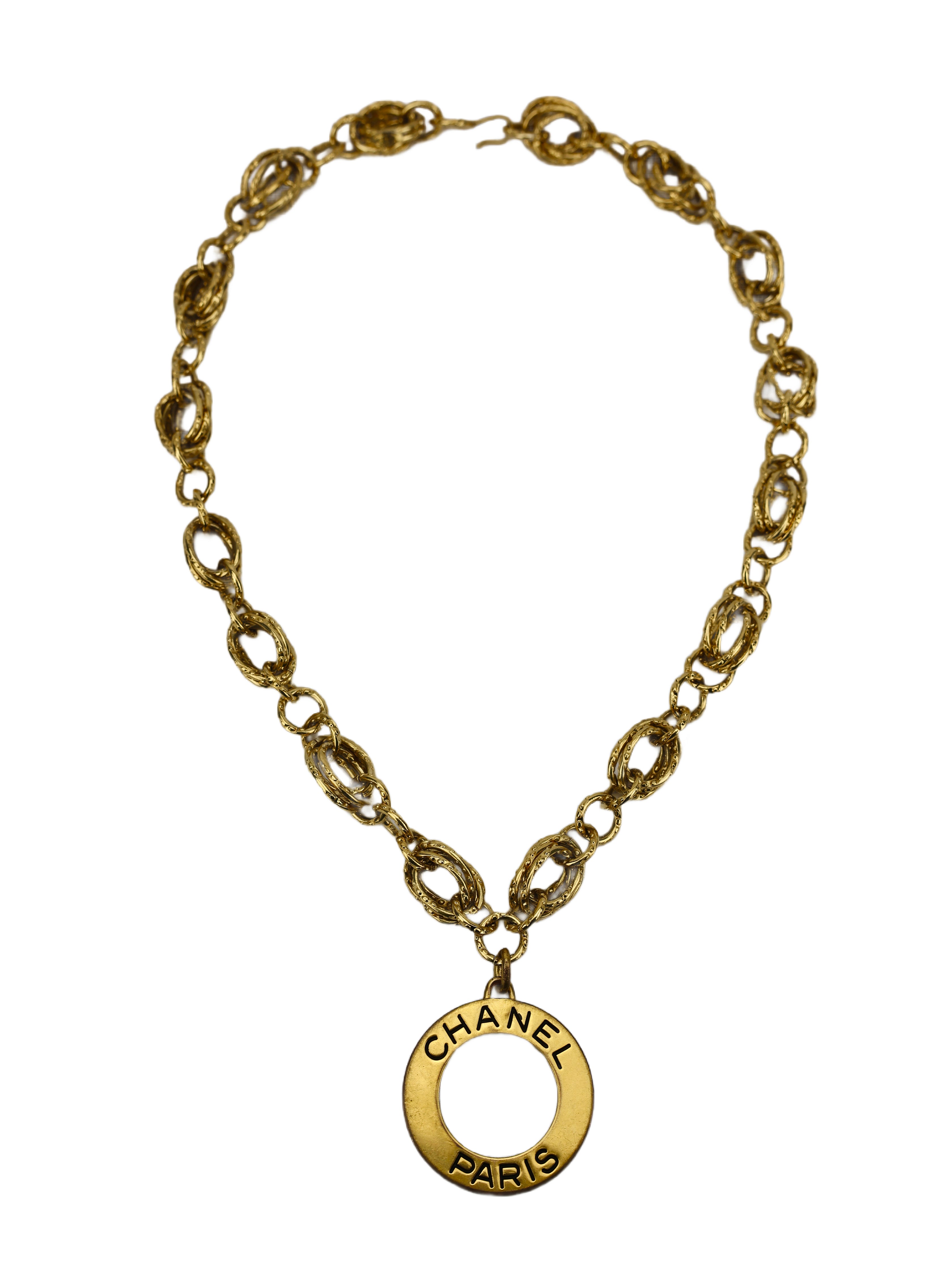 CHANEL SPRING/SUMMER 1991 (COLLECTION 25) GOLD PLATED CC LOGO MEDALLION CHAIN LINK NECKLACE