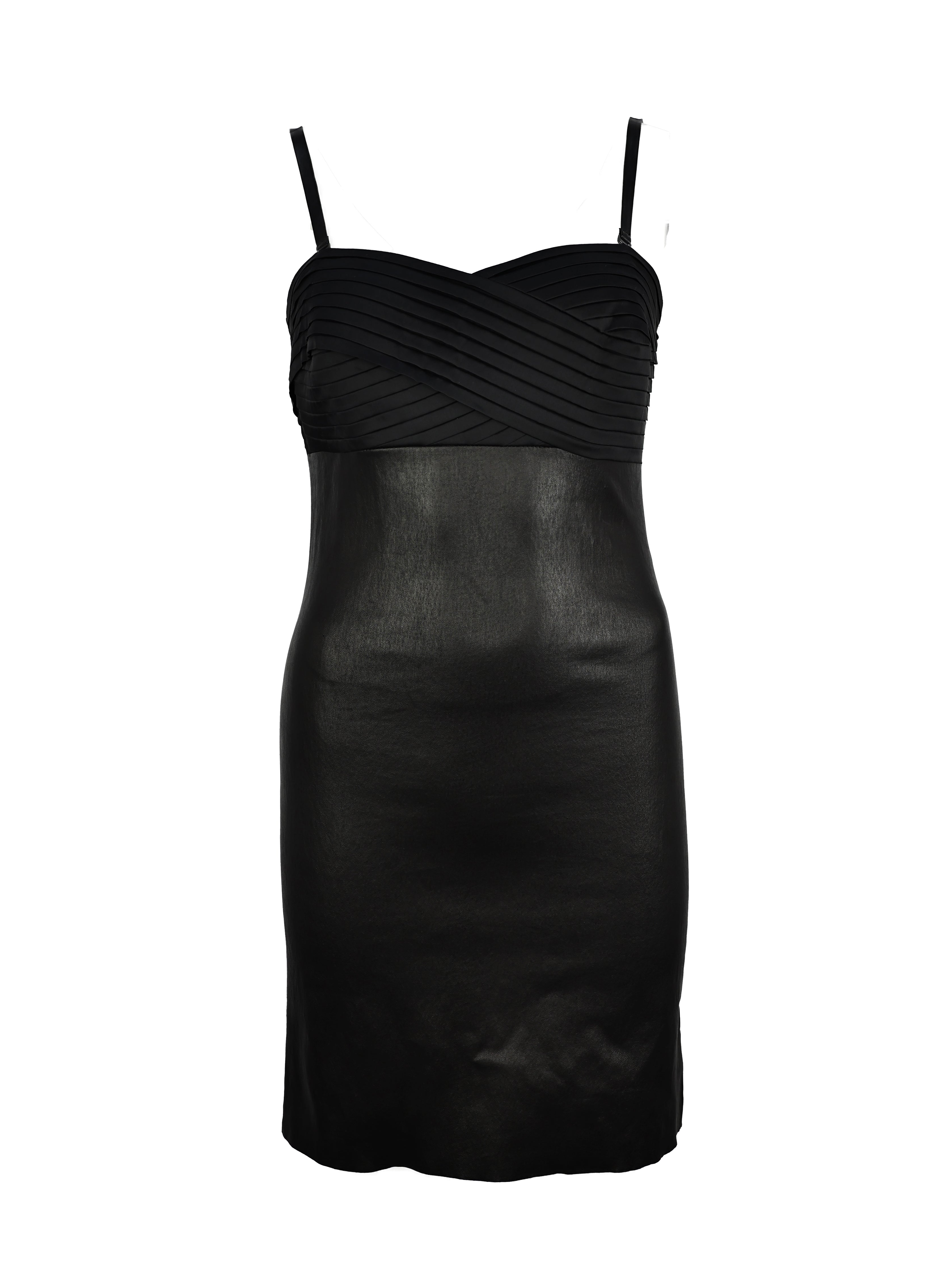 JITROIS BLACK LEATHER BODICE SPAGHETTI STRAP DRESS