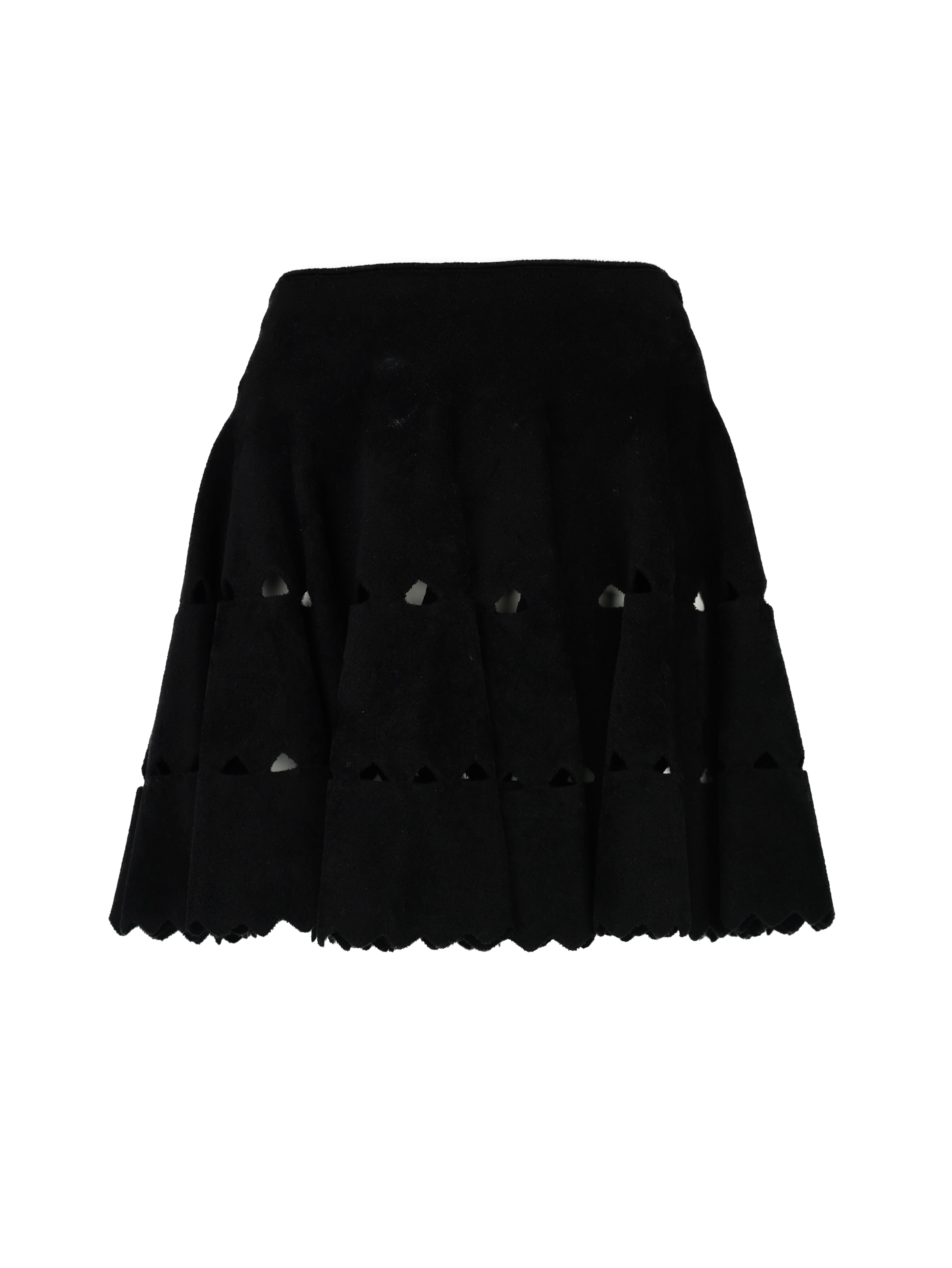 ALAIA BLACK WOOL HIGH WAISTED SKIRT