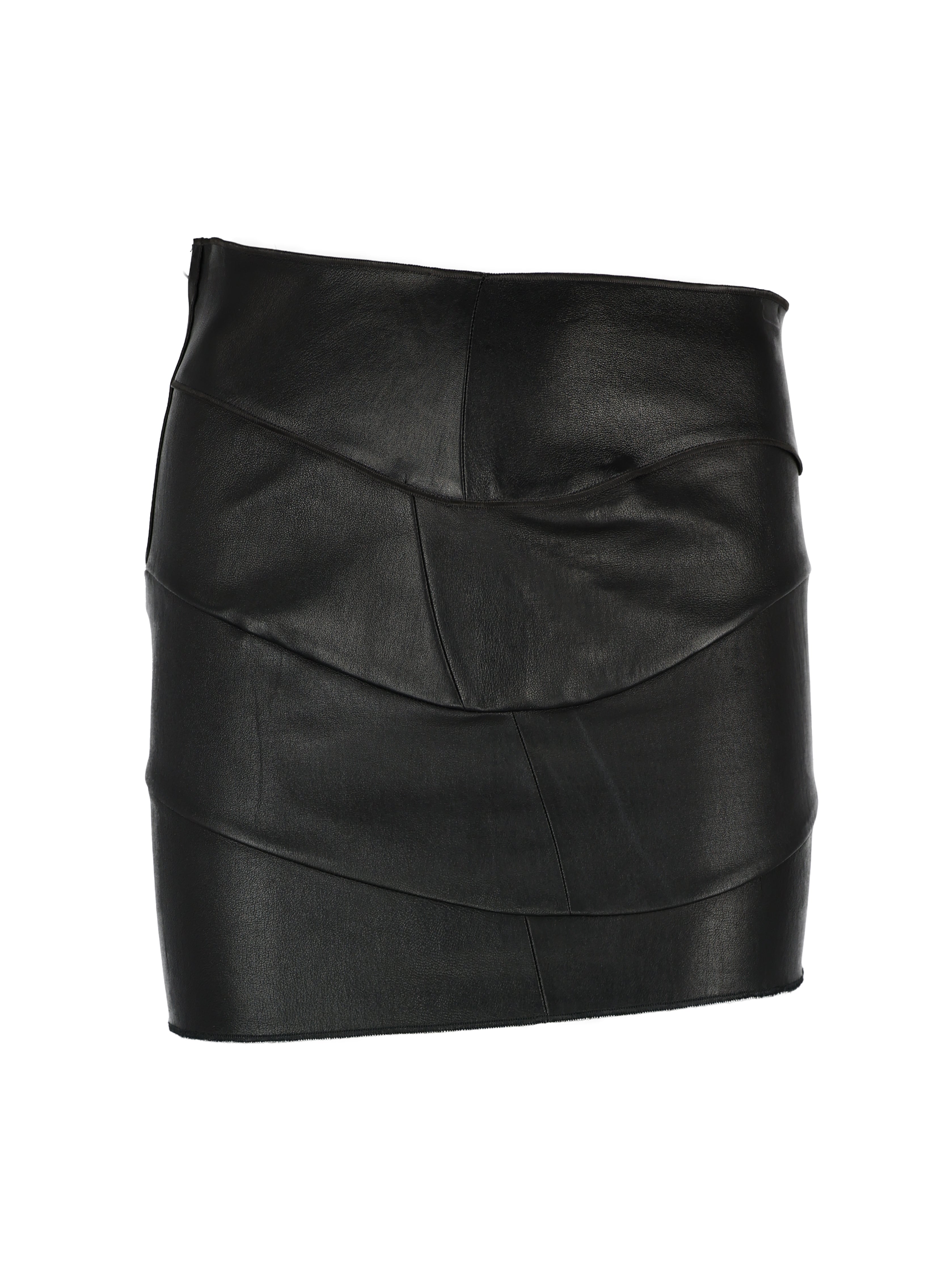 JITROIS BLACK LEATHER ASYMMETRICAL MINI SKIRT