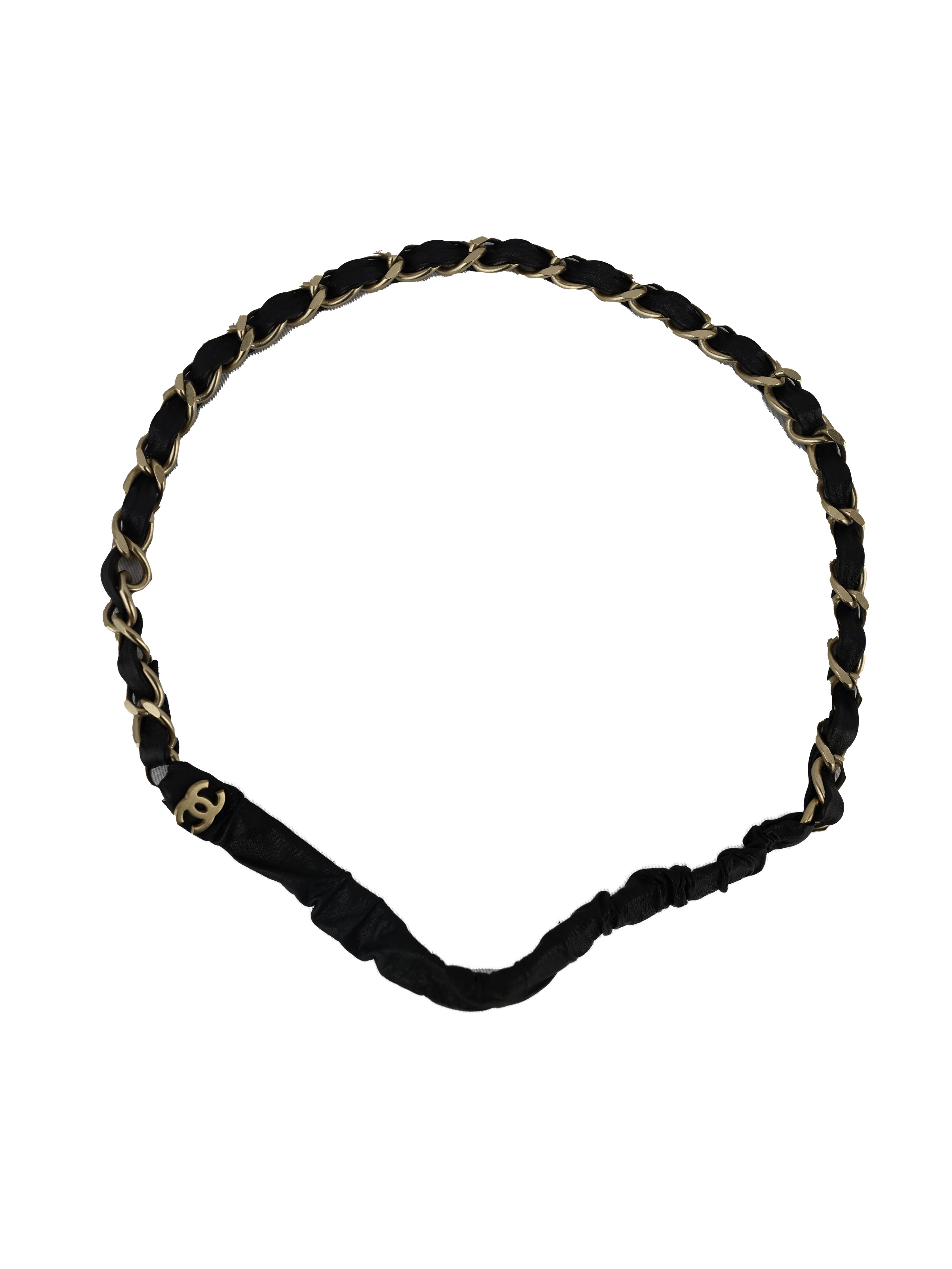 CHANEL 2009 FALL BLACK LEATHER ENTWINED CHAIN CC LOGO HEADBAND