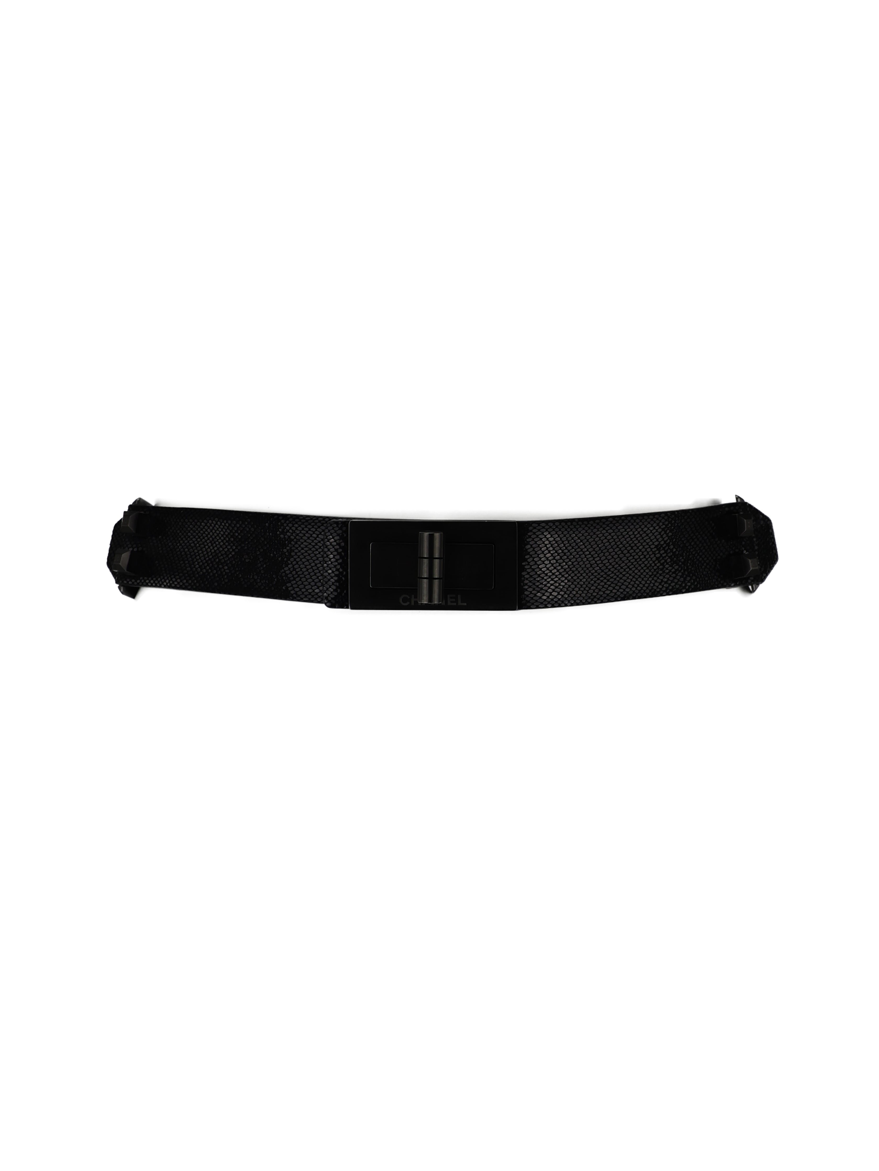 CHANEL BLACK SNAKESKIN PYTHON 2.55 TURNLOCK BELT