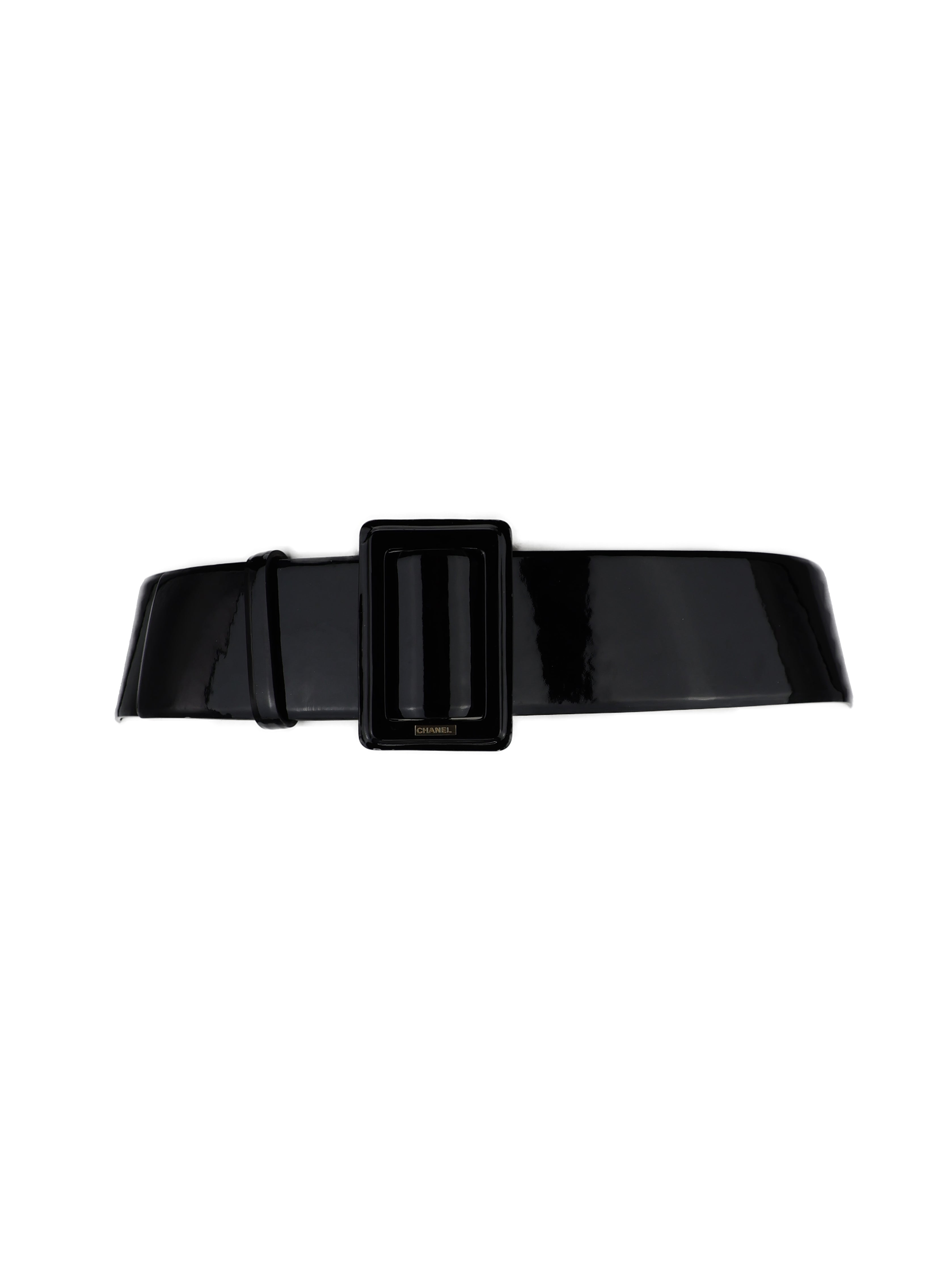 CHANEL BLACK PATENT LEATHER BELT