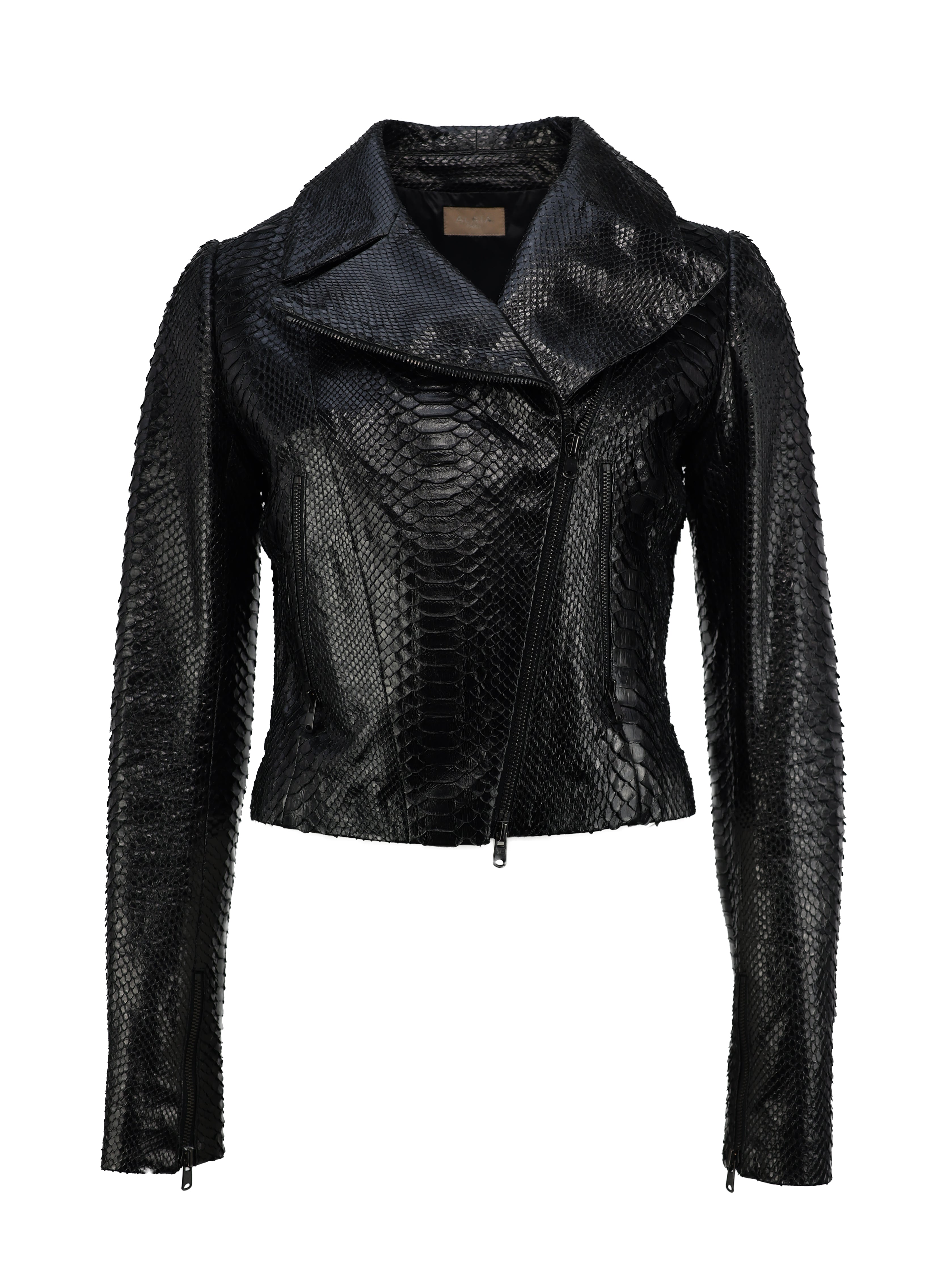 ALAIA BLACK PYTHON SNAKESKIN LEATHER LONG SLEEVE MOTORCYCLE JACKET