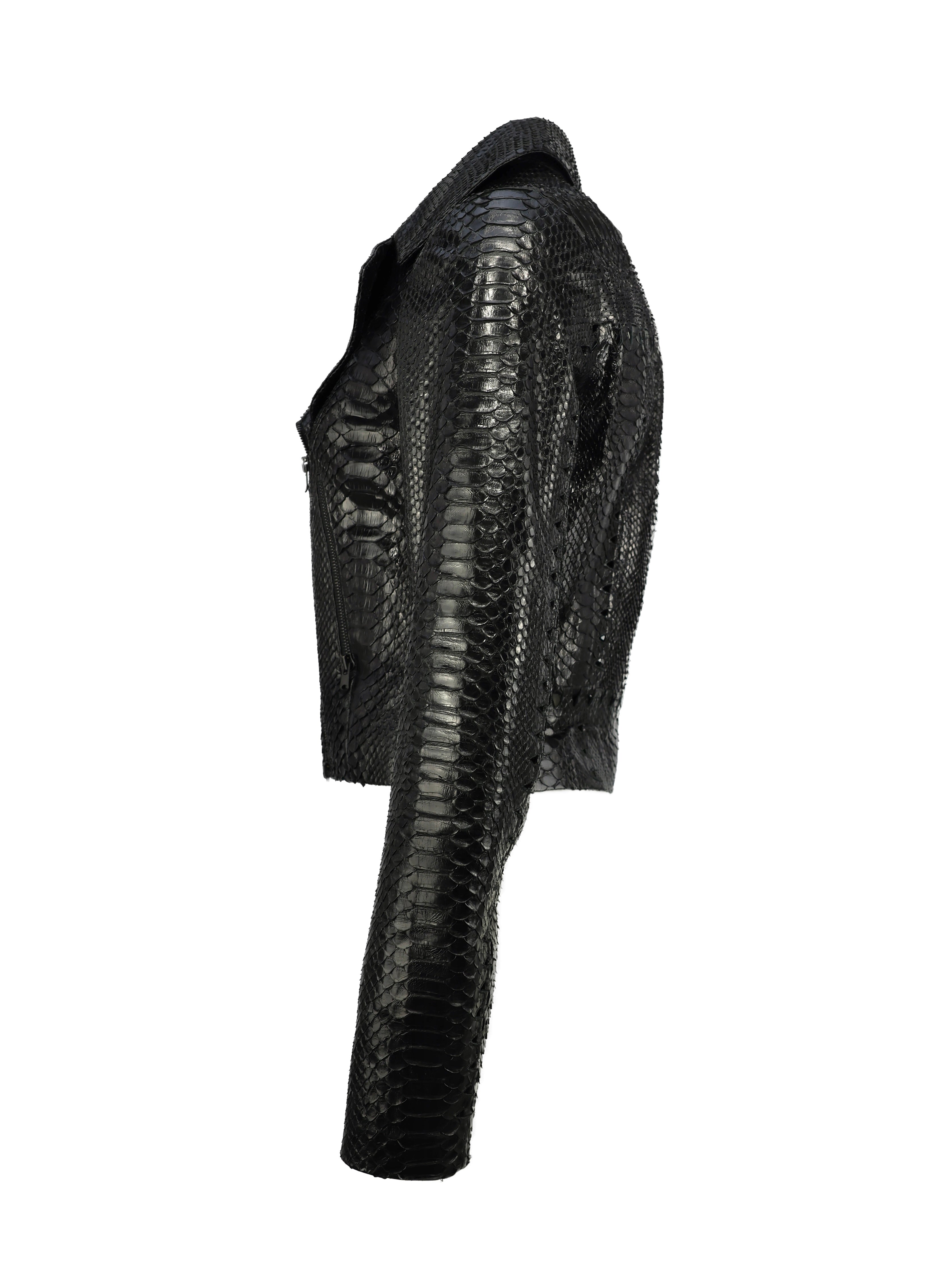 ALAIA BLACK PYTHON SNAKESKIN LEATHER LONG SLEEVE MOTORCYCLE JACKET
