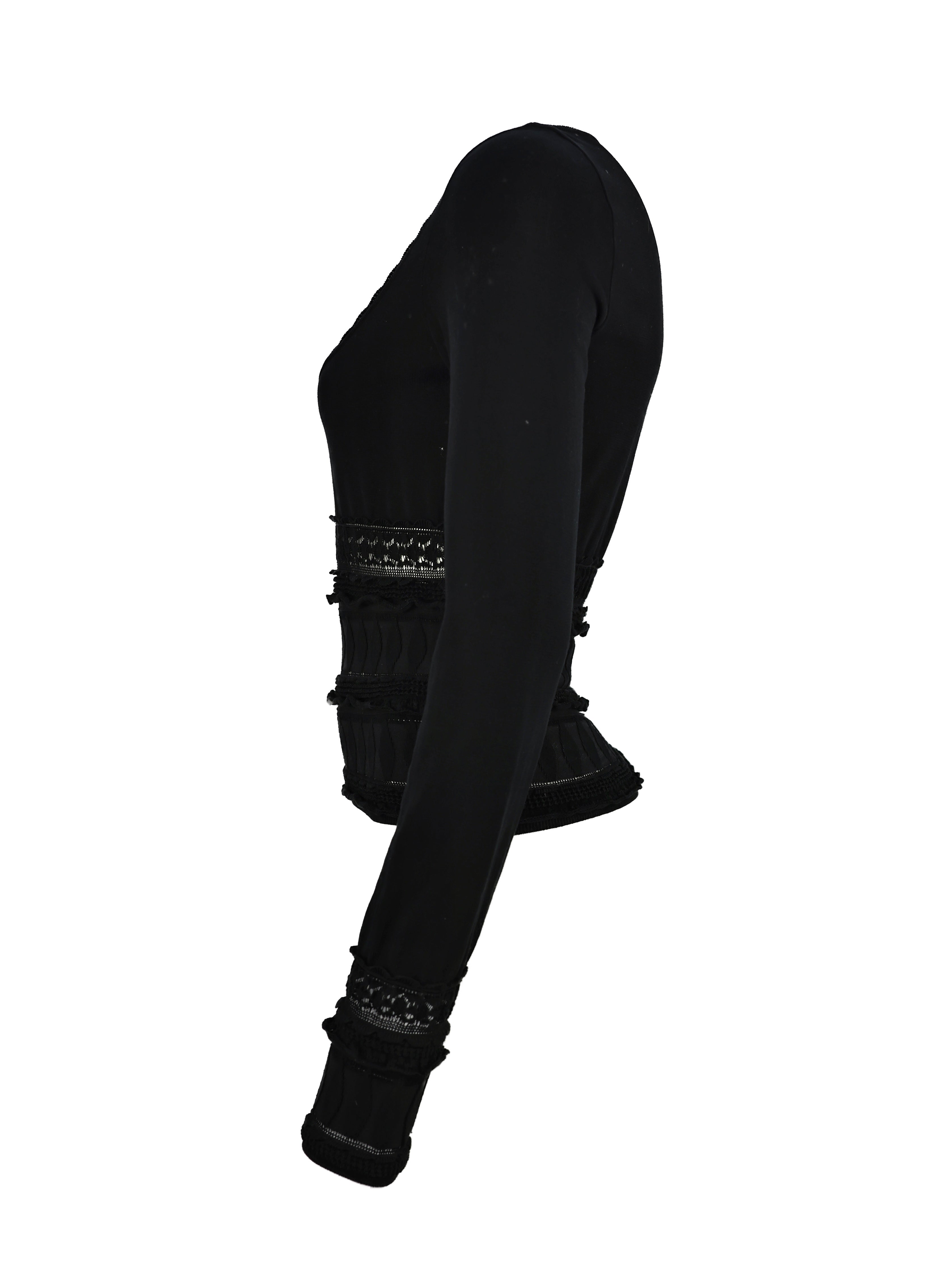 ALAIA BLACK COTTON LONG SLEEVE OPENWORK LONG SLEEVE TOP