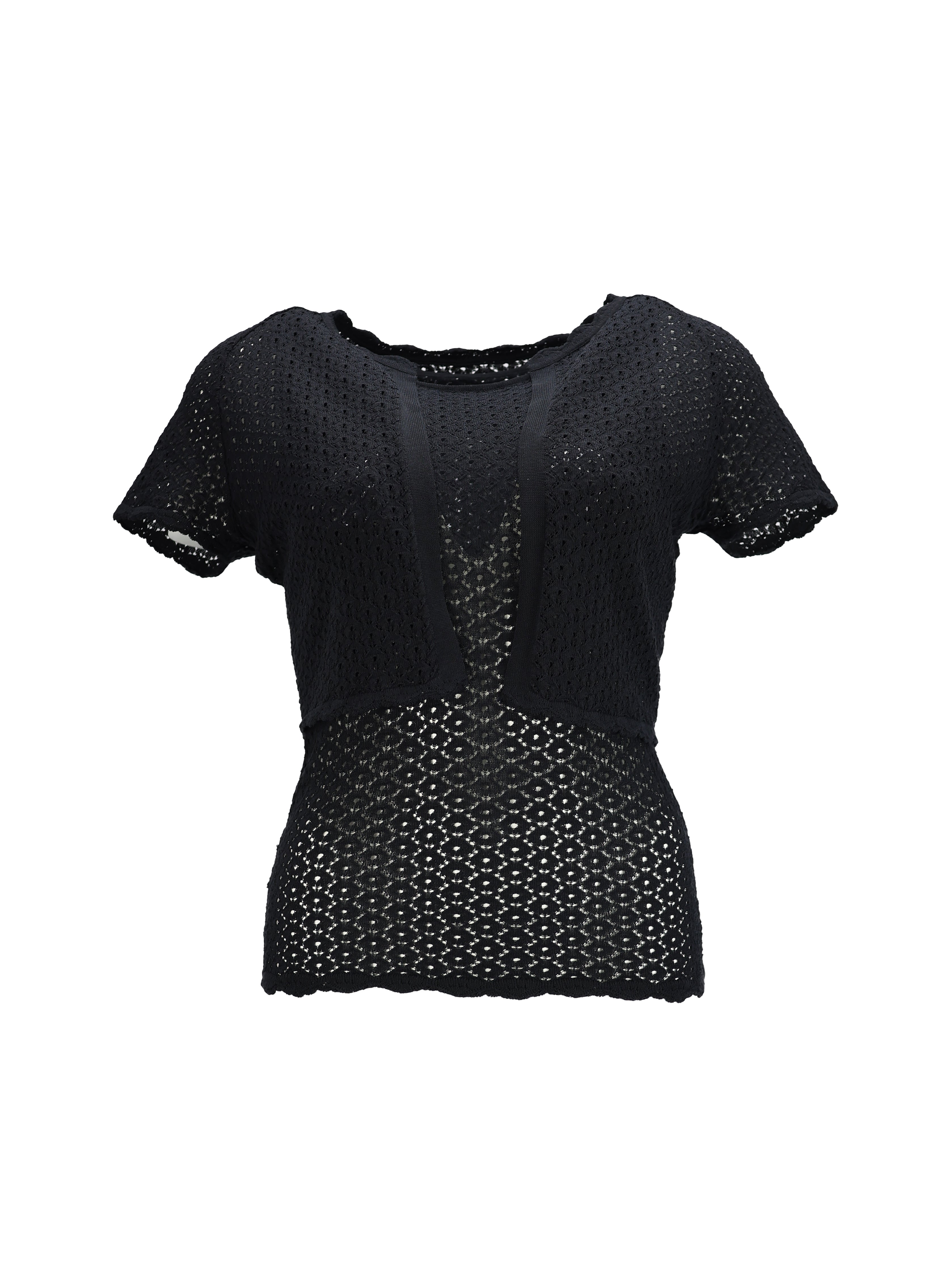 ALAIA BLACK COTTON KNIT SHORT SLEEVE CARDIGAN TWIN SET