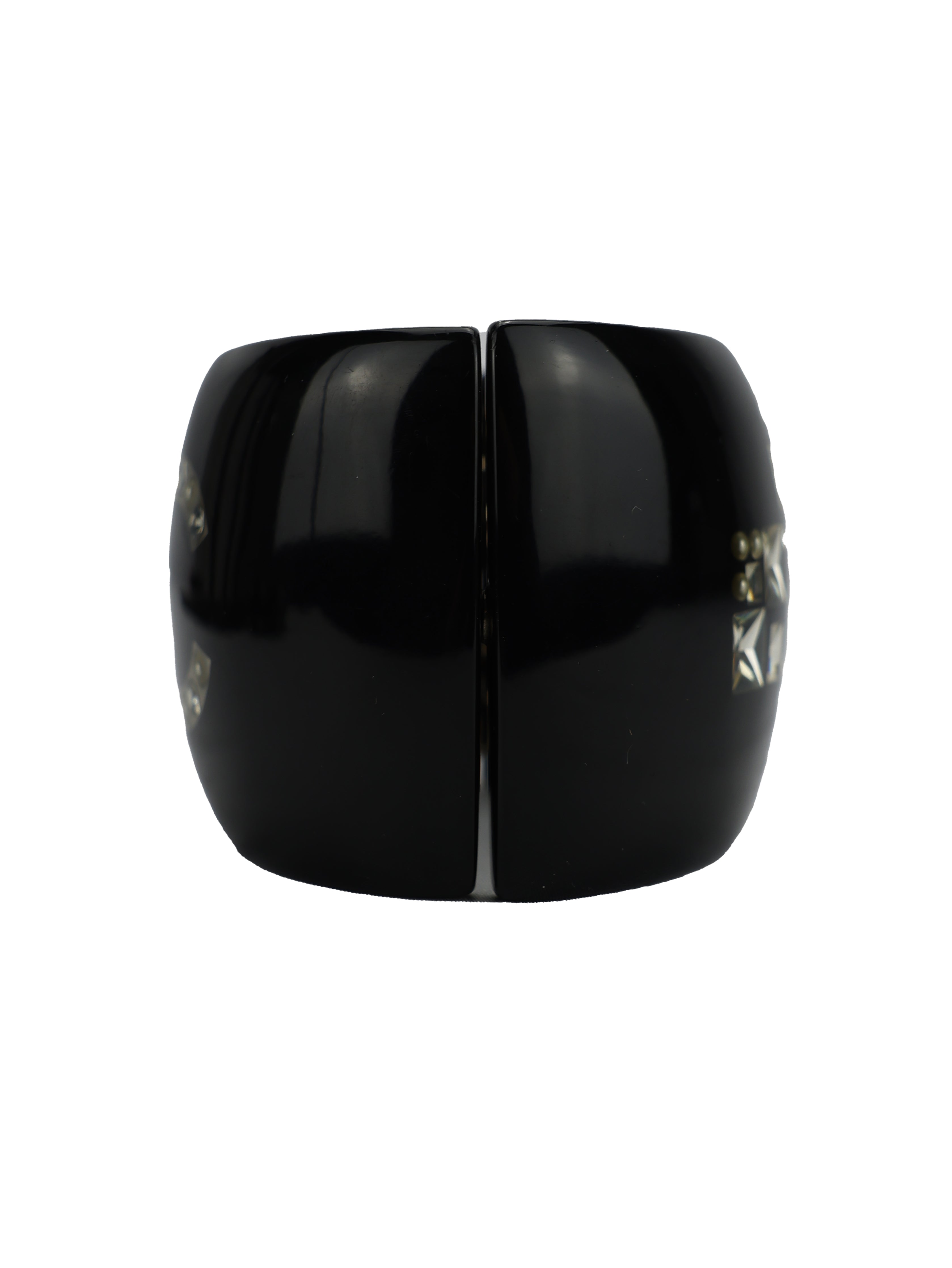 CHANEL BLACK RESIN CRYSTAL CC LOGO CUFF BRACELET