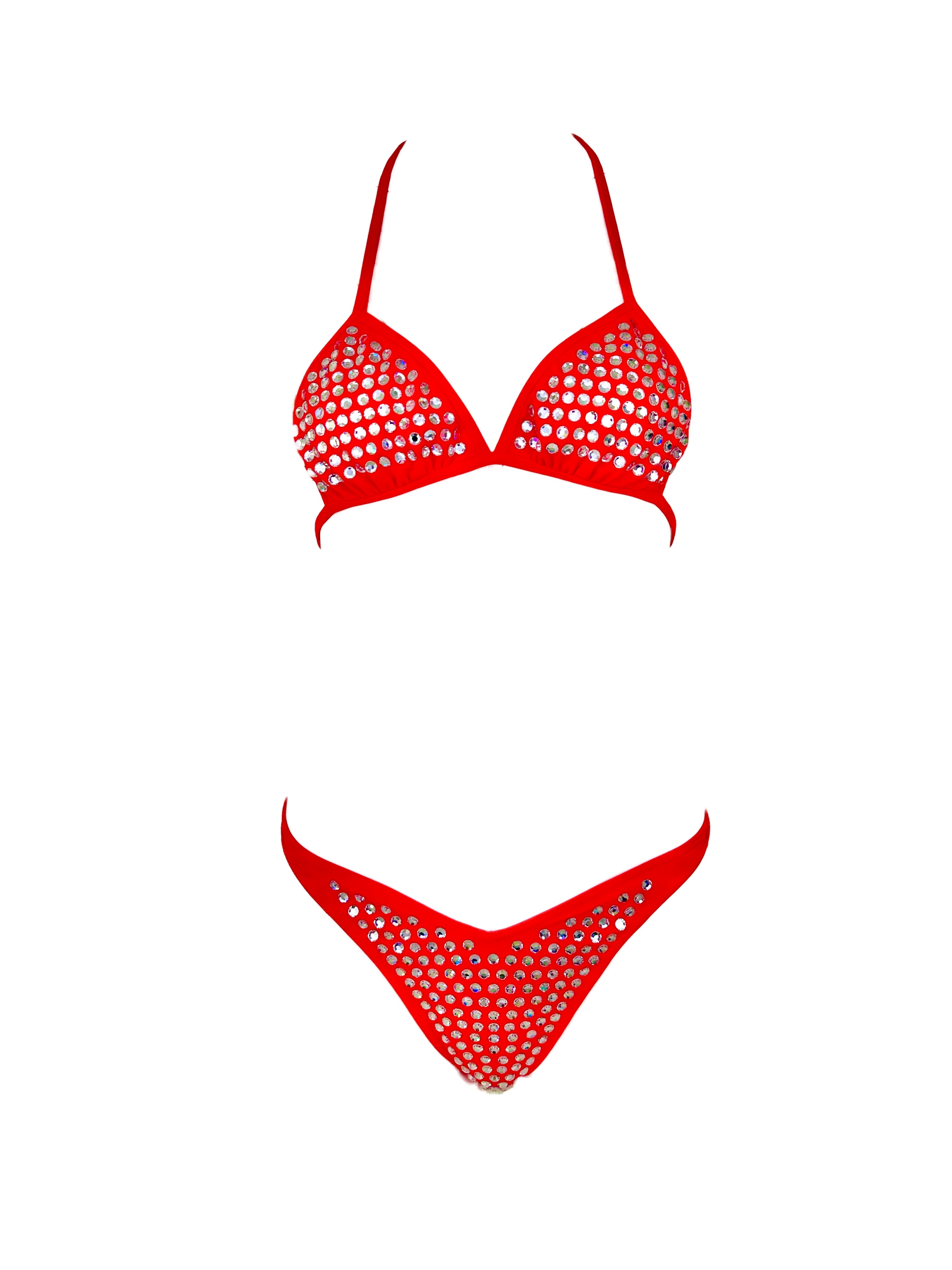 CHANEL SPRING / SUMMER 1995 'BARBIE COLLECTION' RED LYCRA SILVER RHINESTONE TWO PIECE BIKINI