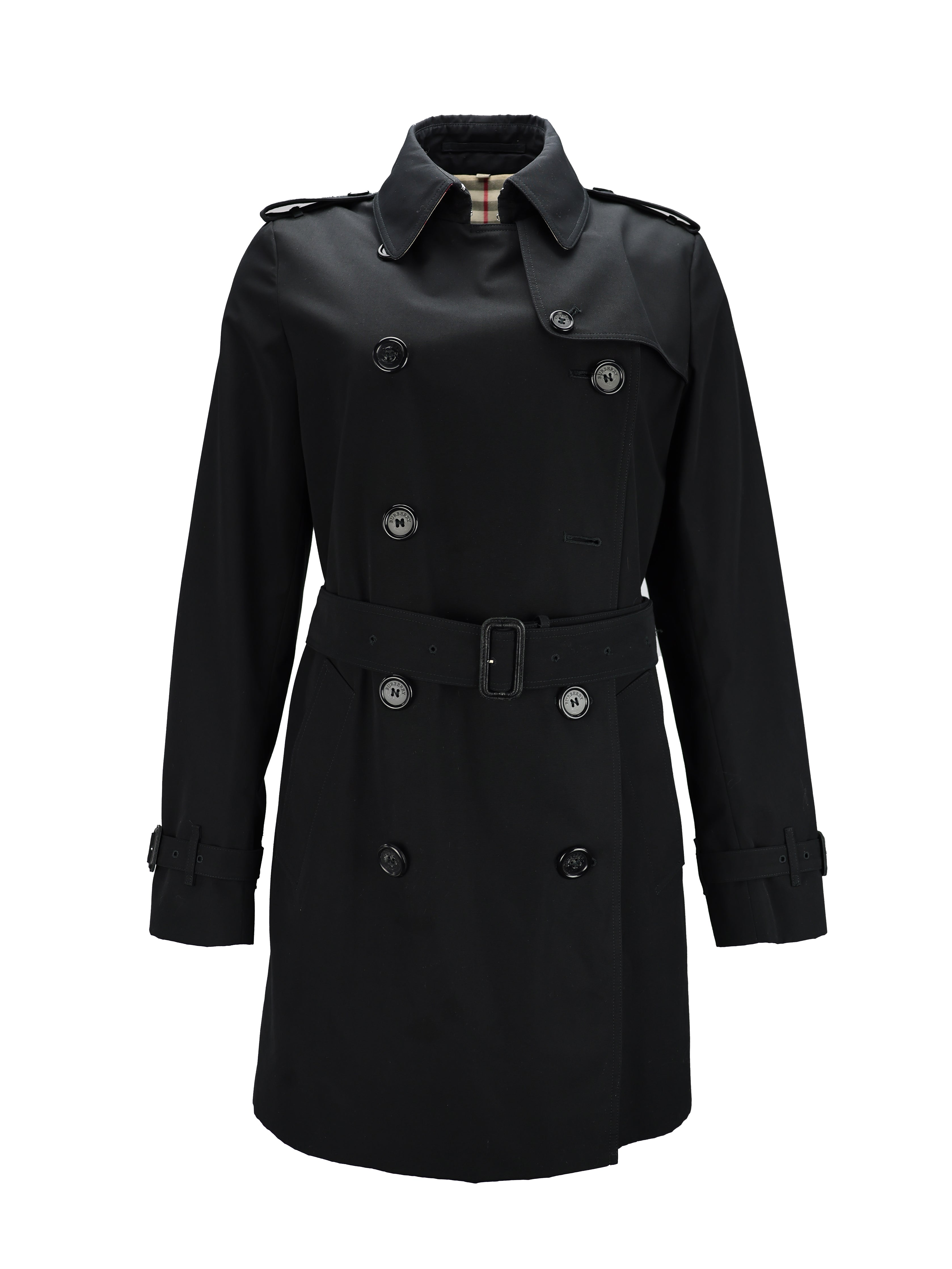 BURBERRY BLACK COTTON BOUBLE BREASTED BELTED TRENCH COAT