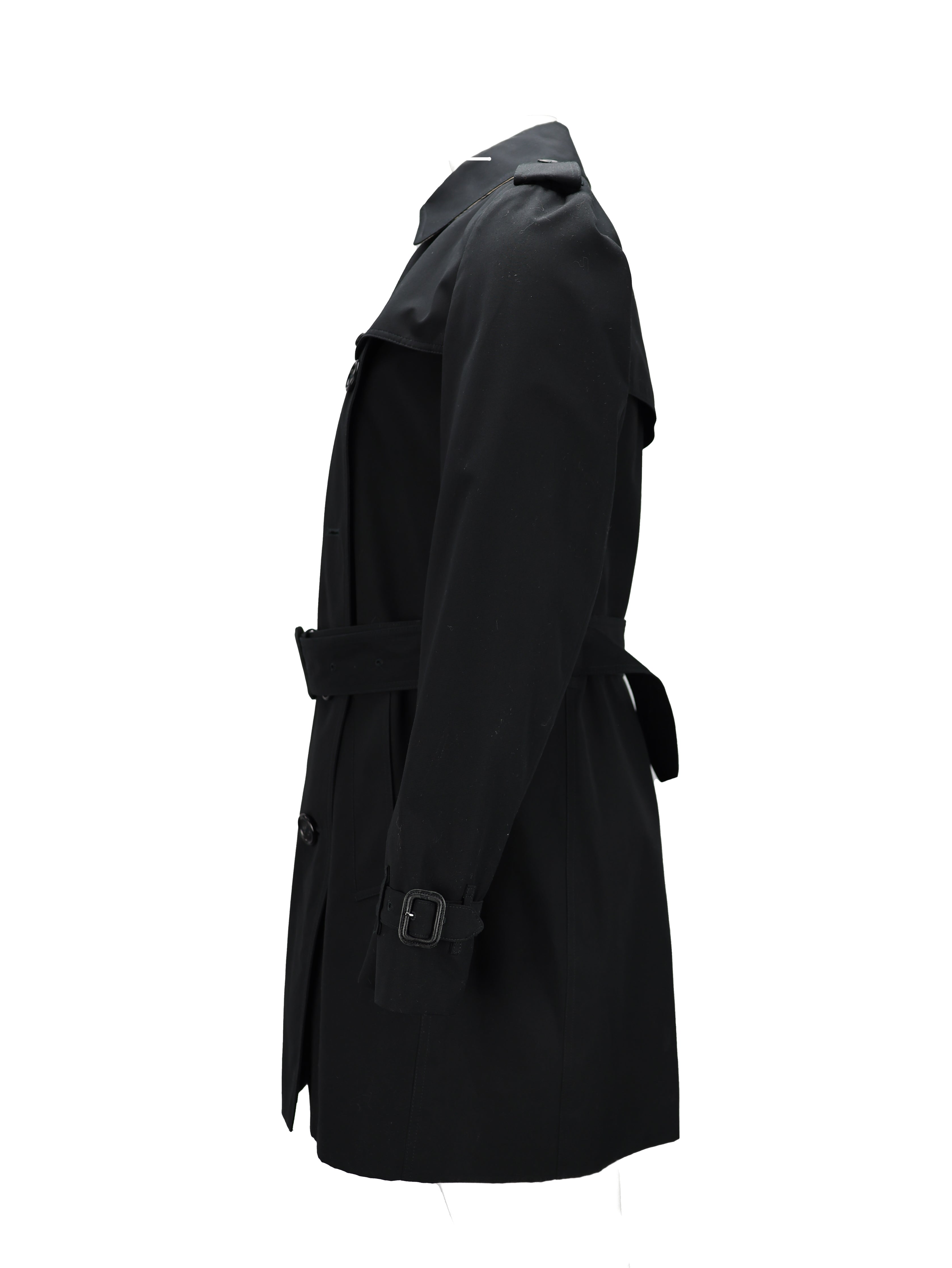 BURBERRY BLACK COTTON BOUBLE BREASTED BELTED TRENCH COAT