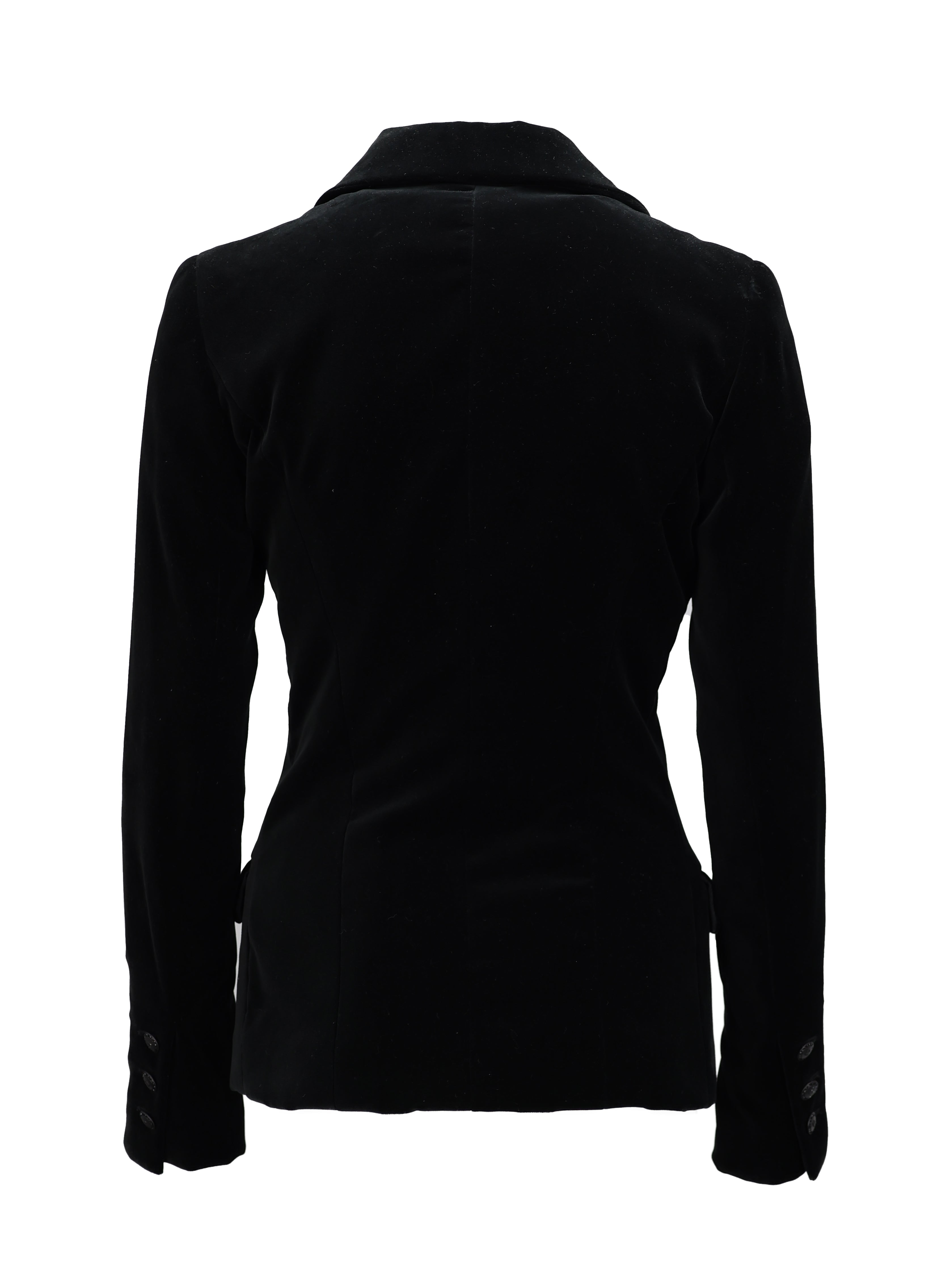 CHANEL 2005 FALL / WINTER (05A) BLACK VELVET CC LOGO DOUBLE BREASTED LONG SLEEVE JACKET