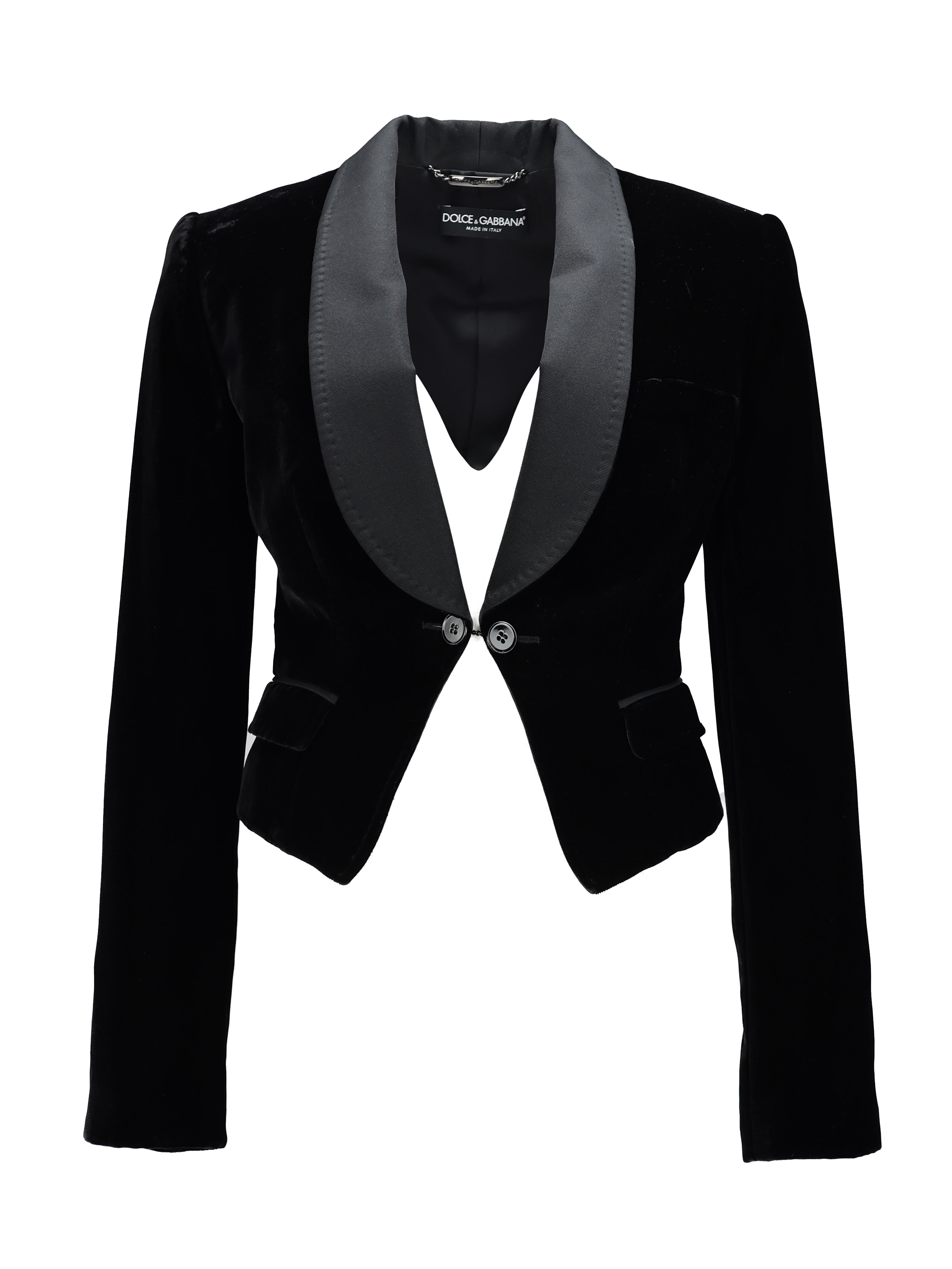 DOLCE AND GABBANA BLACK VELVET LONG SLEEVE BLAZER
