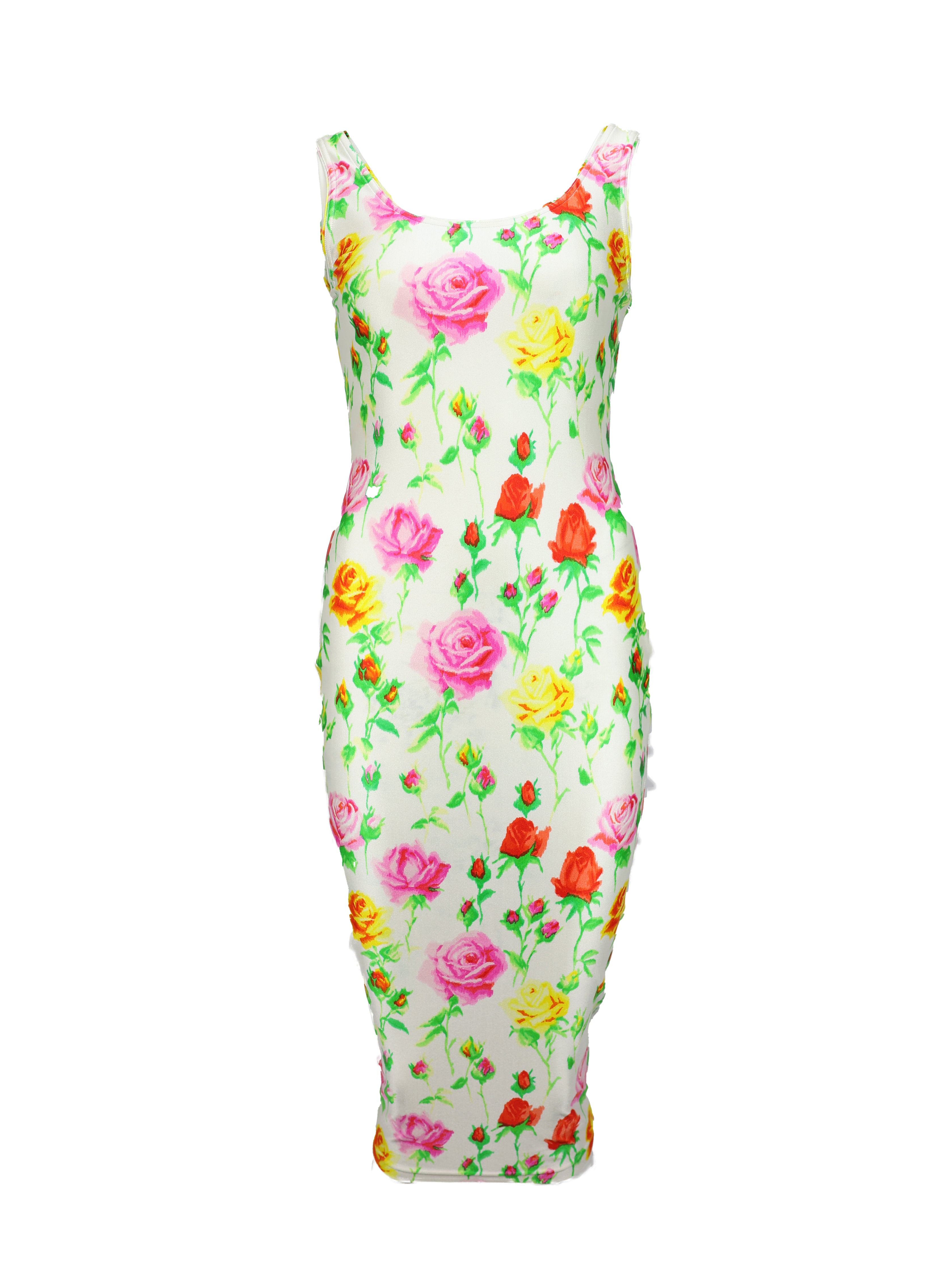 GIANNI VERSACE COUTURE SPRING/SUMMER 1995 MULTICOLOR SILK FLORAL KNEE LENGTH SLEEVELESS DRESS