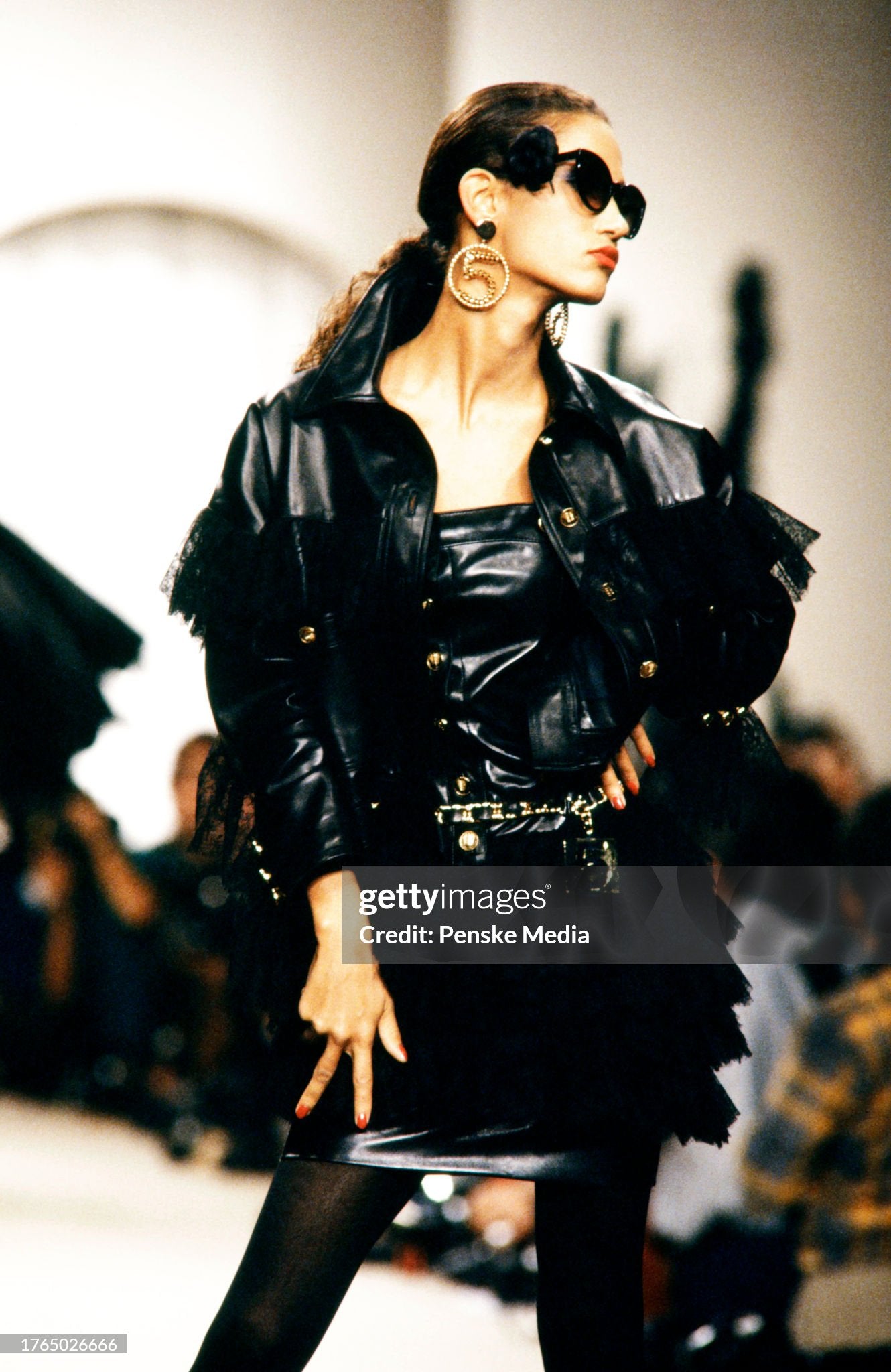 CHANEL SPRING / SUMMER 1986 GOLD PLATED NO. 5 CHAIN XL CLIP-ON HOOP EARRINGS