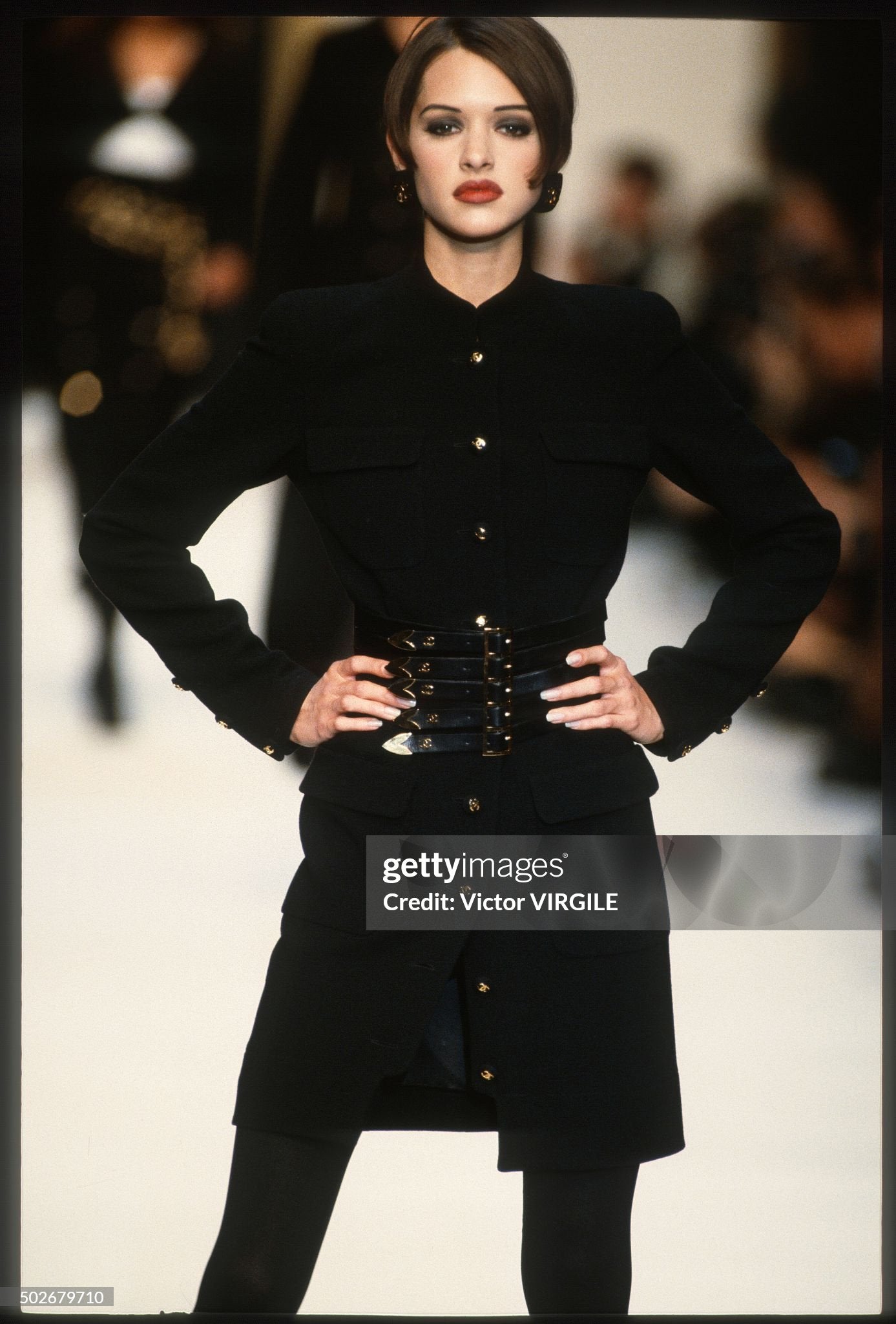 CHANEL FALL/WINTER 1992 (COLLECTION 29) BLACK LEATHER GOLD PLATED CC LOGO WIDE MULTI BUCKLE CORSET BELT