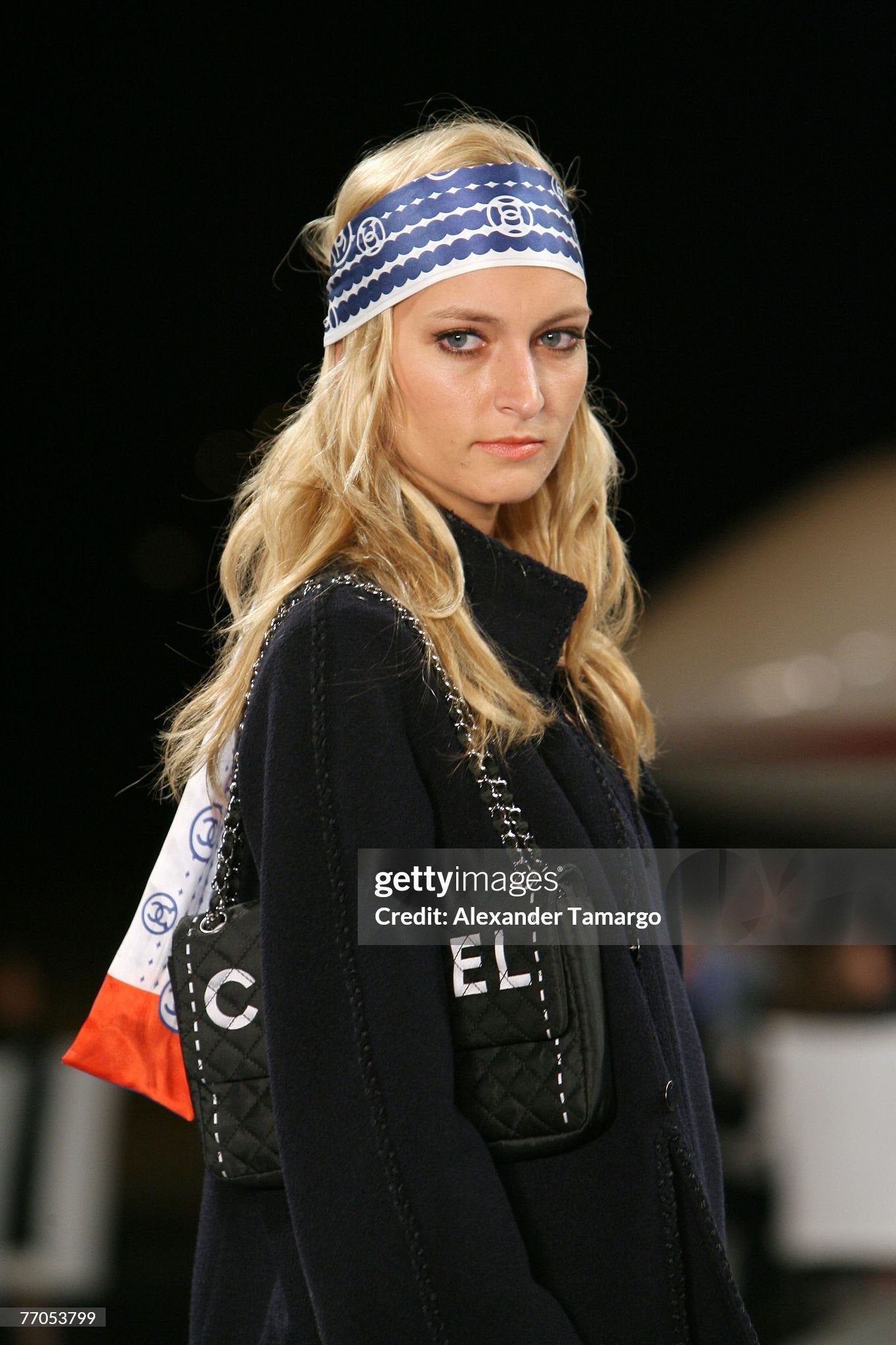 CHANEL CRUISE COLLECTION 2008 (11 SERIES) BLACK NYLON WHITE CC SPELLOUT LOGO 'LABEL' HANDBAG