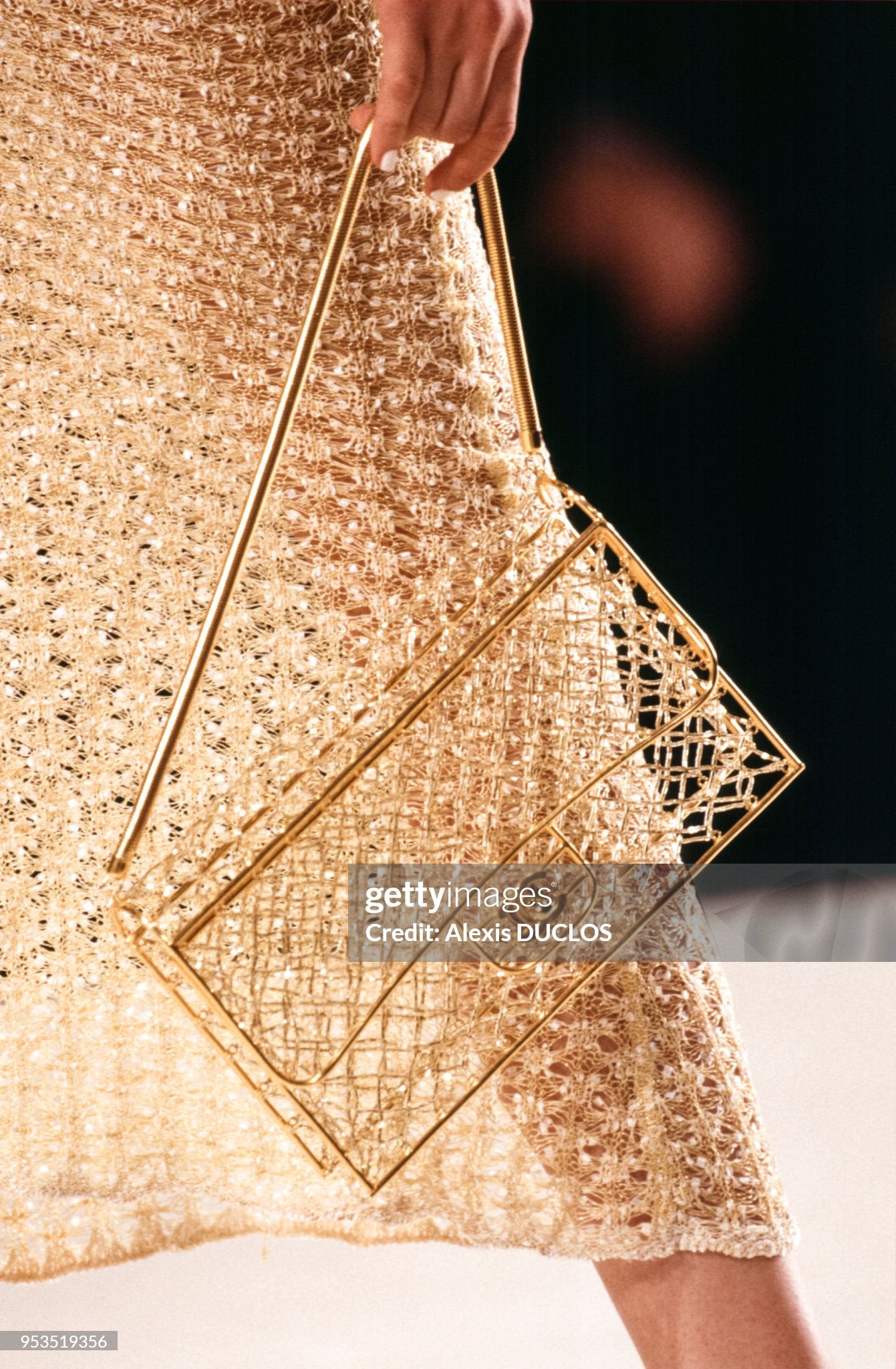 CHANEL SPRING / SUMMER 1997 GOLD PLATED METAL BEADED CAGE TIMELESS CLASSIC FLAP BAG