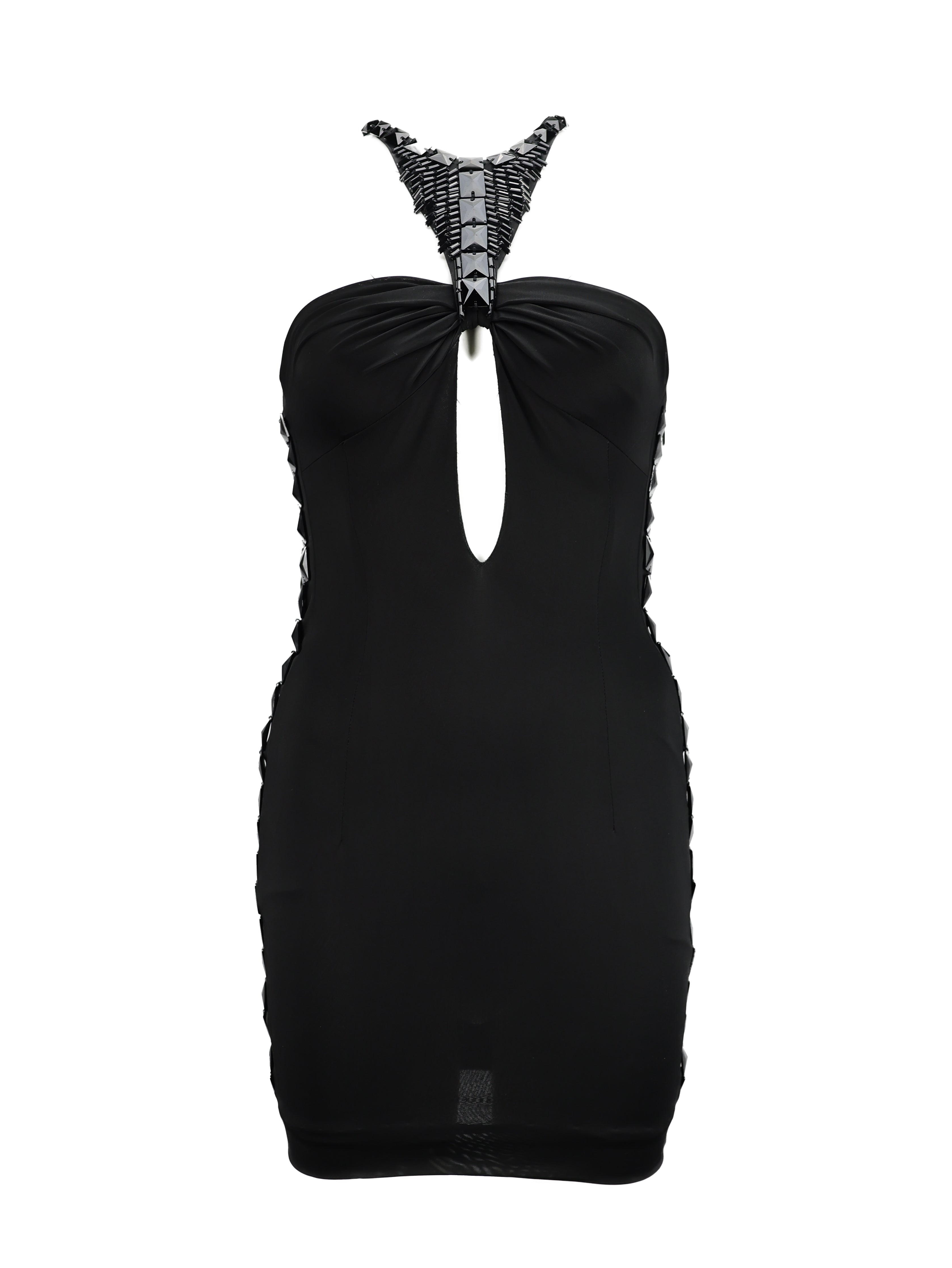 GUCCI BY TOM FORD FALL/WINTER 2004 BLACK SPANDEX GLASS HARDWARE COCKTAIL DRESS