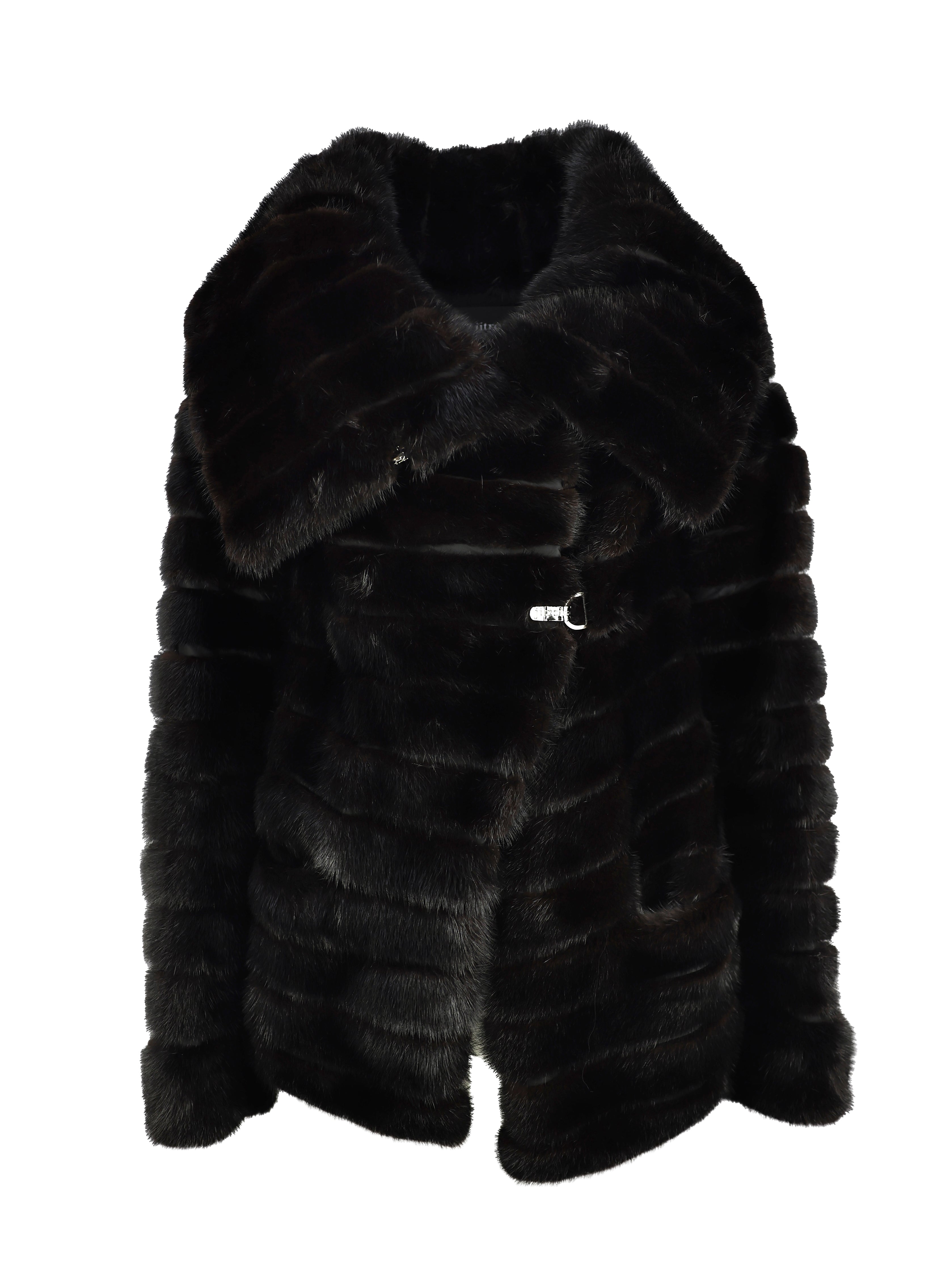 JITROIS BLACK FOX FUR LONG SLEEVE COAT