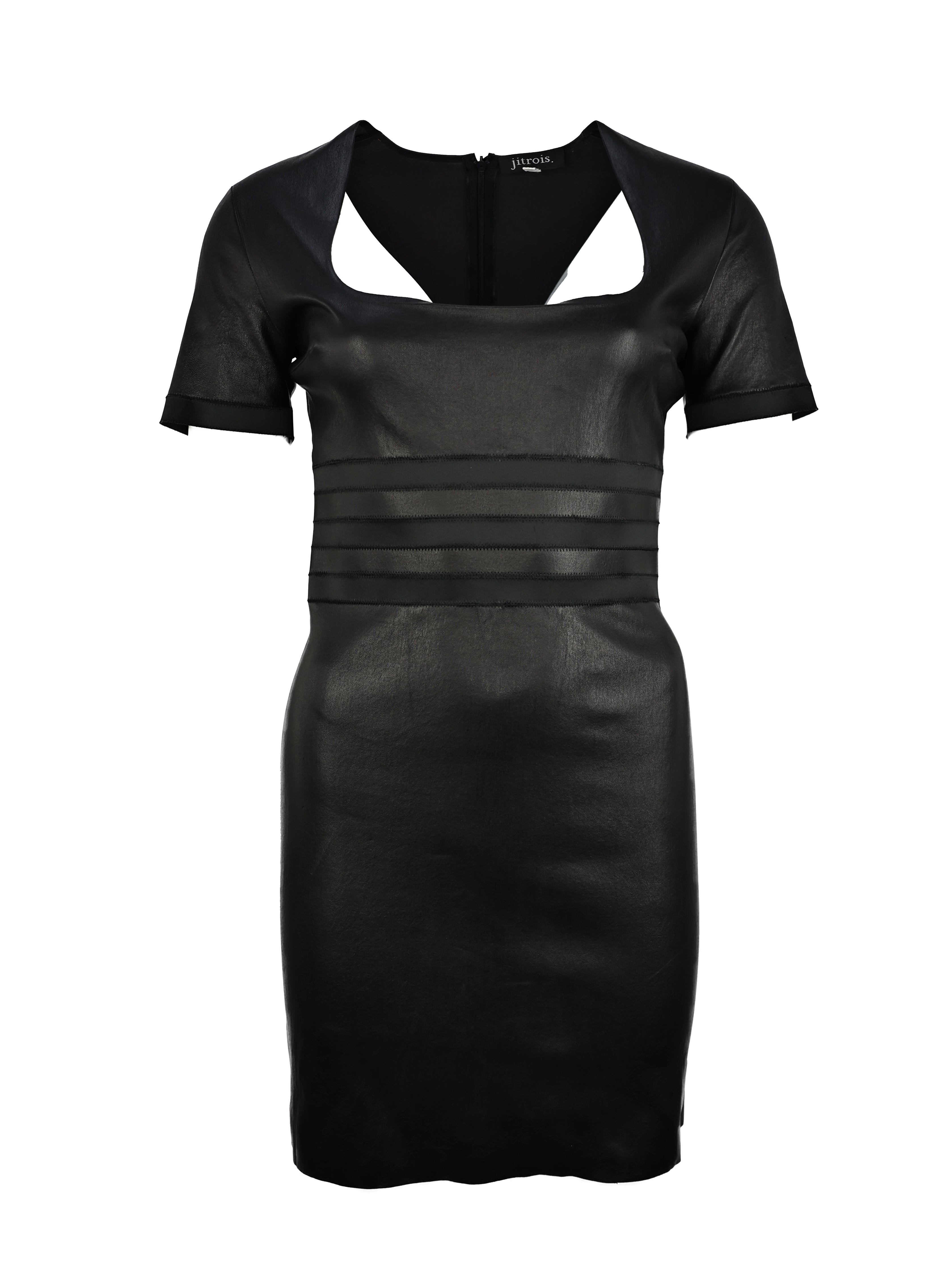 JITROS BLACK LEATHER SHORT SLEEVE DRESS