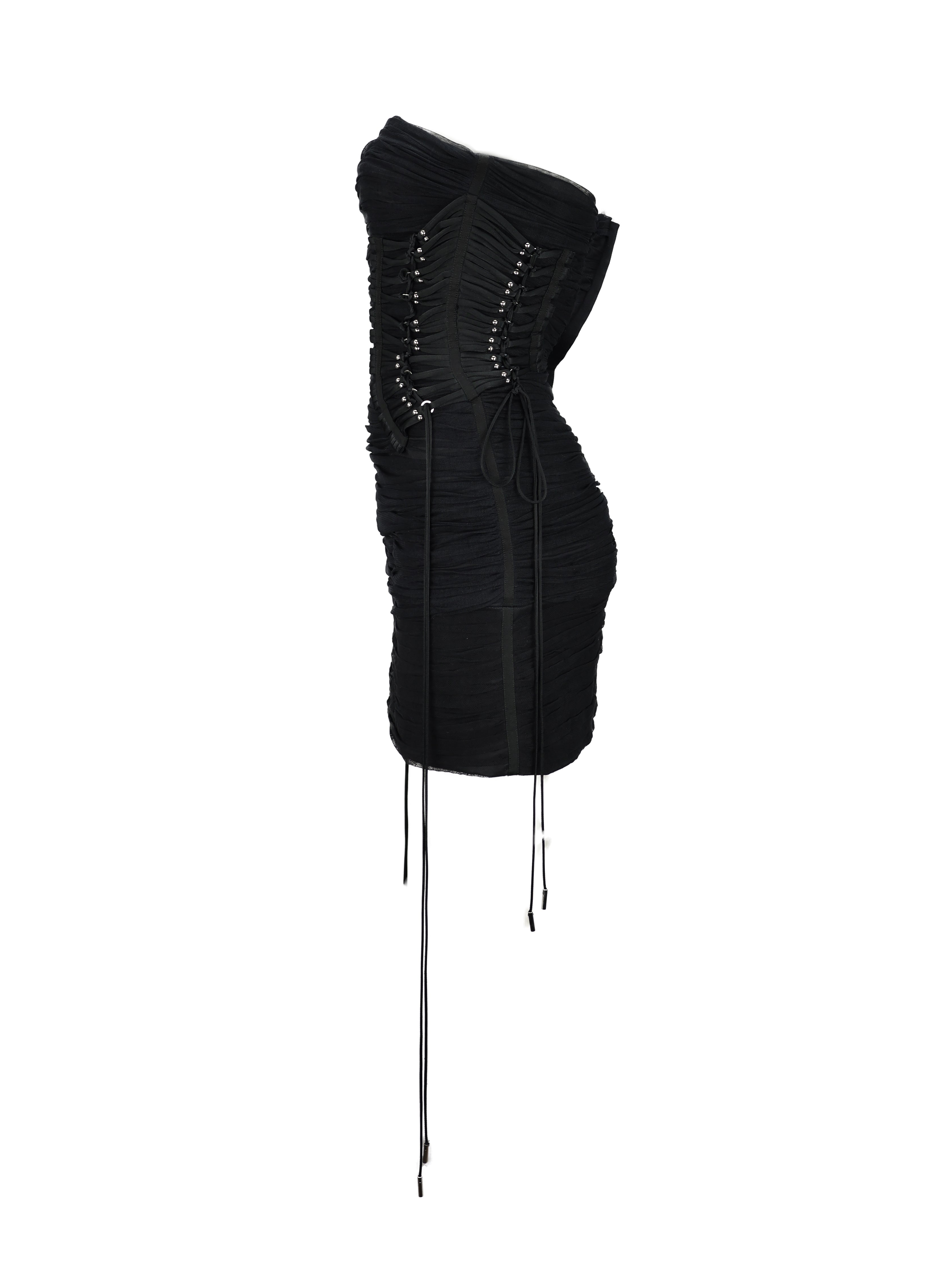 DOLCE AND GABBANA BLACK WOOL LACED CORSET COCKTAIL DRESS