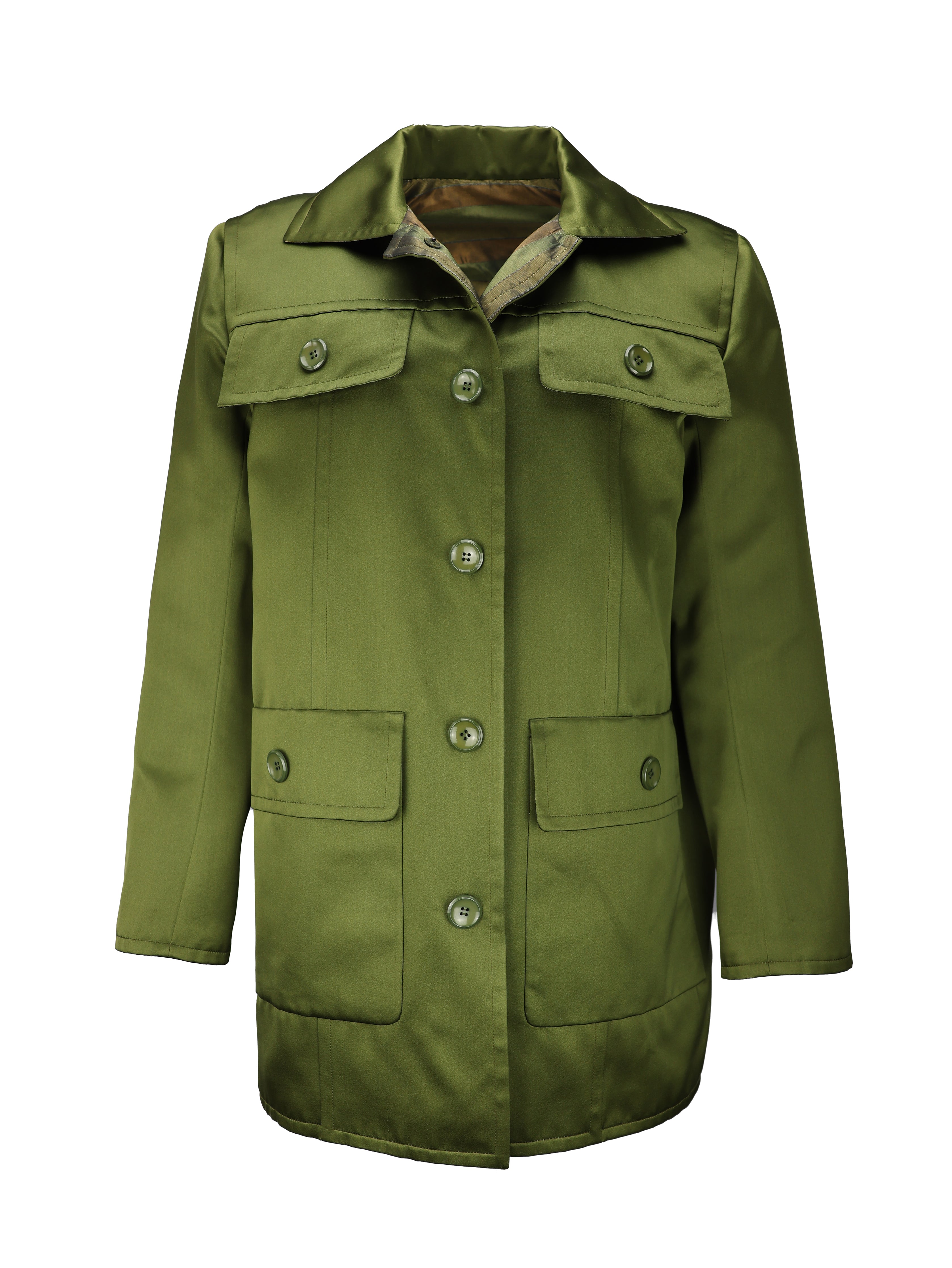 NINA RICCI HAUTE COUTURE FALL / WINTER 1991 GREEN SATIN MILITARY JACKET
